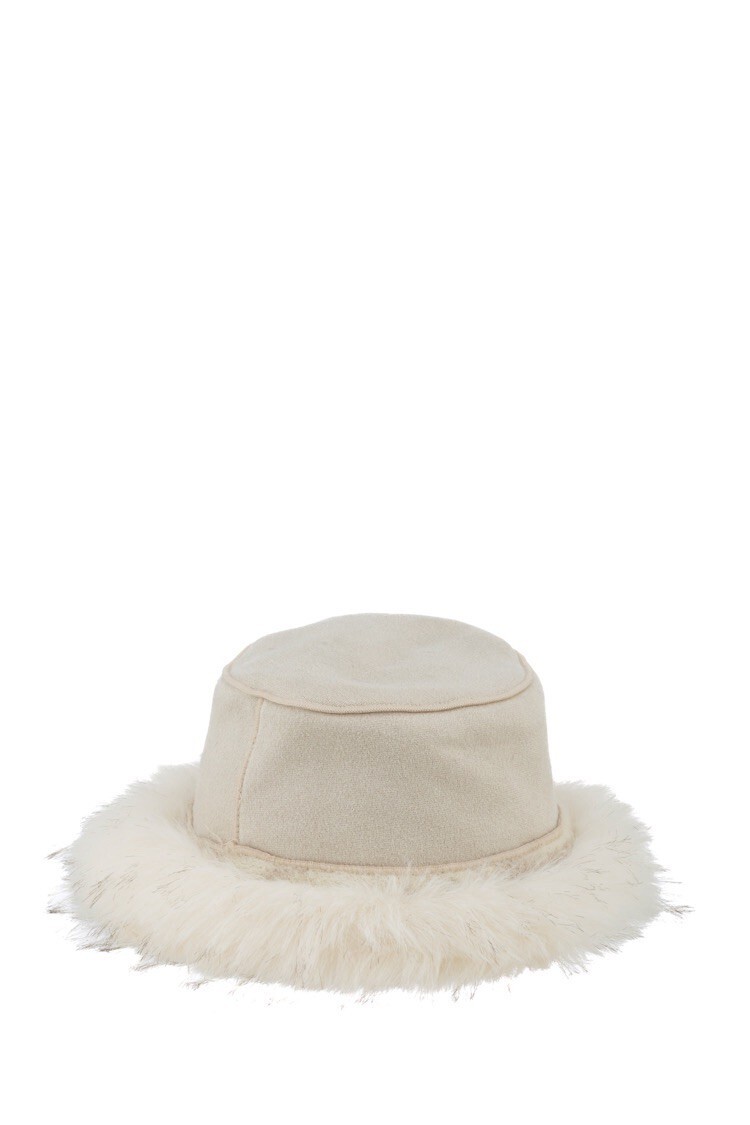 Italy Love義大利奶油灰白色紋路 Vegan皮草皮雙面戴毛帽