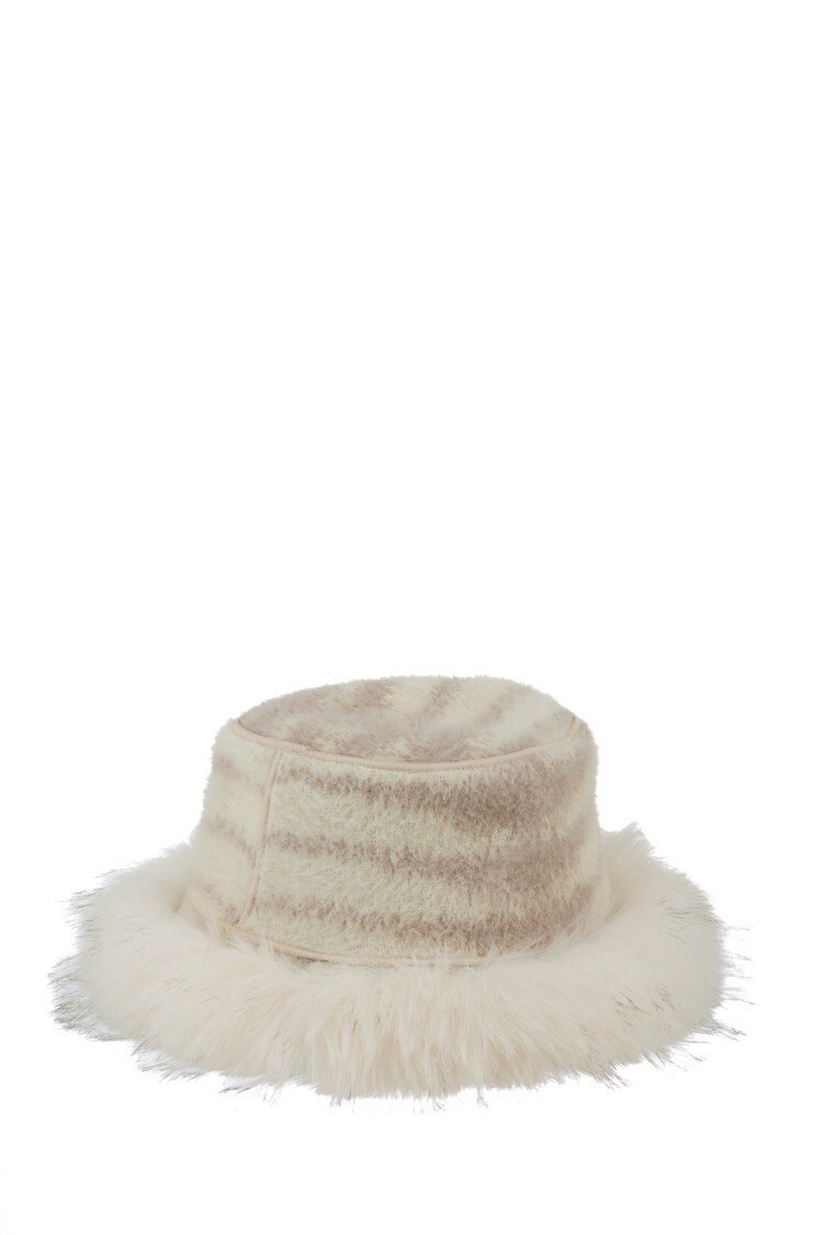 Italy Love義大利奶油灰白色紋路 Vegan皮草皮雙面戴毛帽