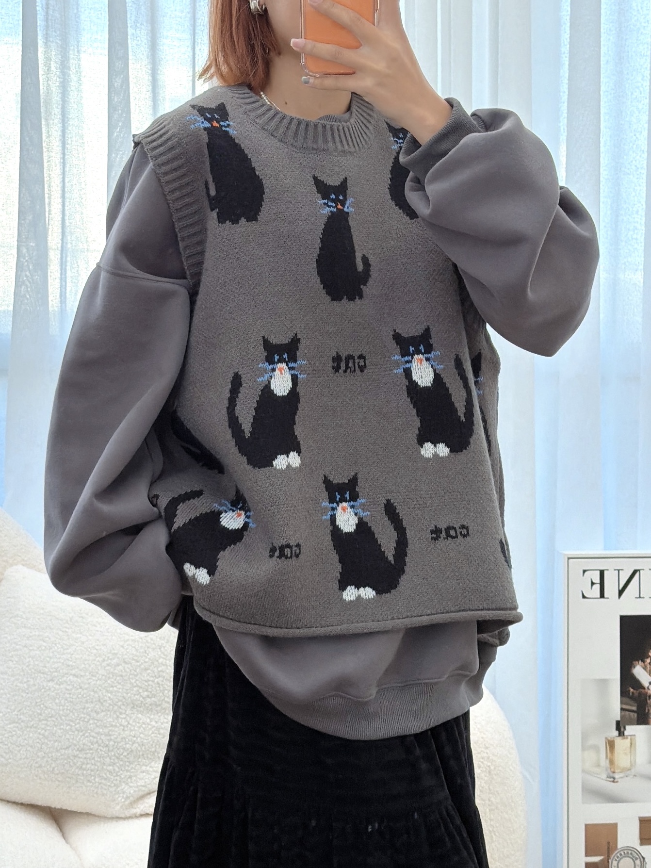法朵Fado Shop｜可愛貓咪針織寬鬆背心1104007 三色