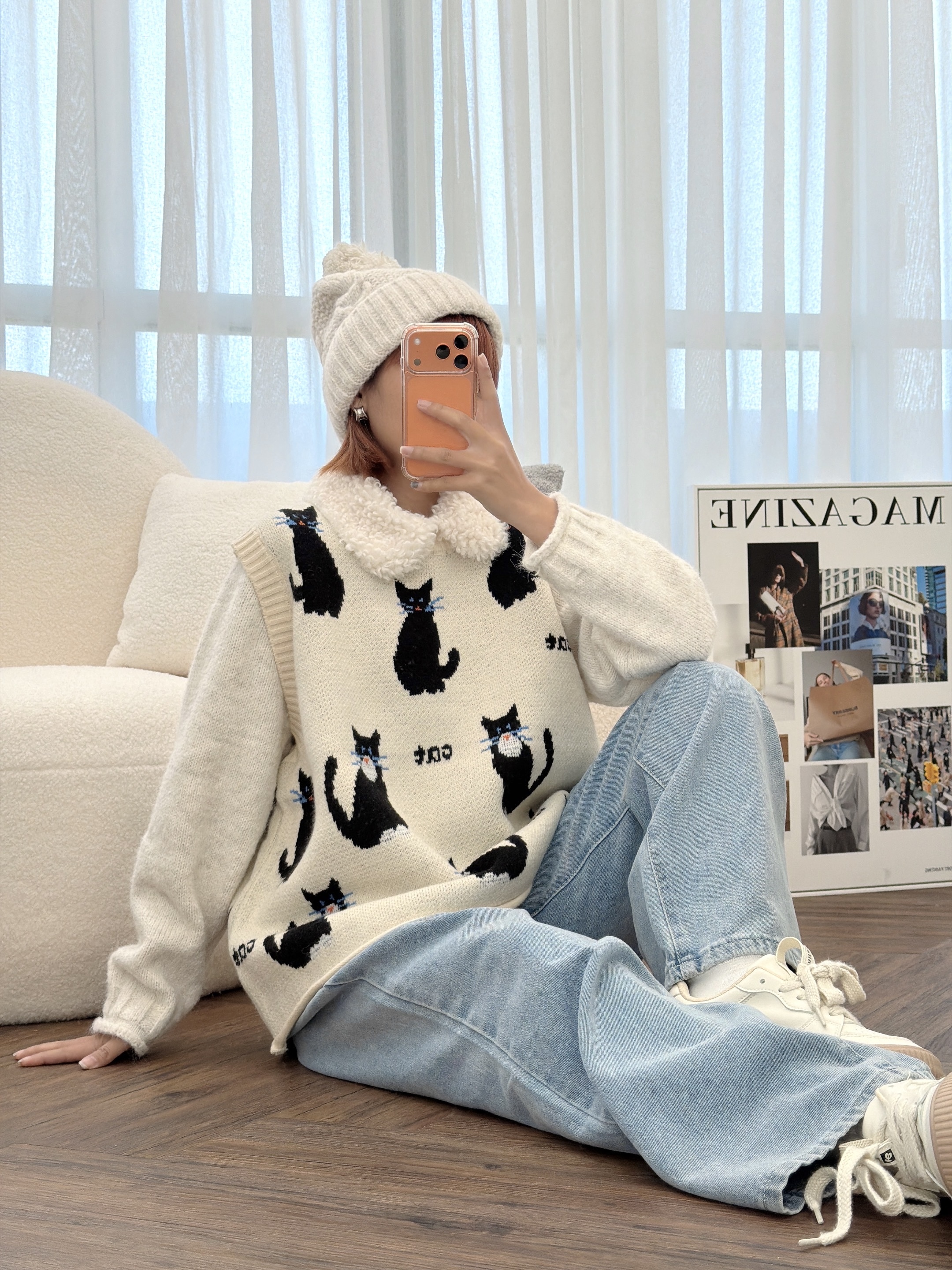 法朵Fado Shop｜可愛貓咪針織寬鬆背心1104007 三色