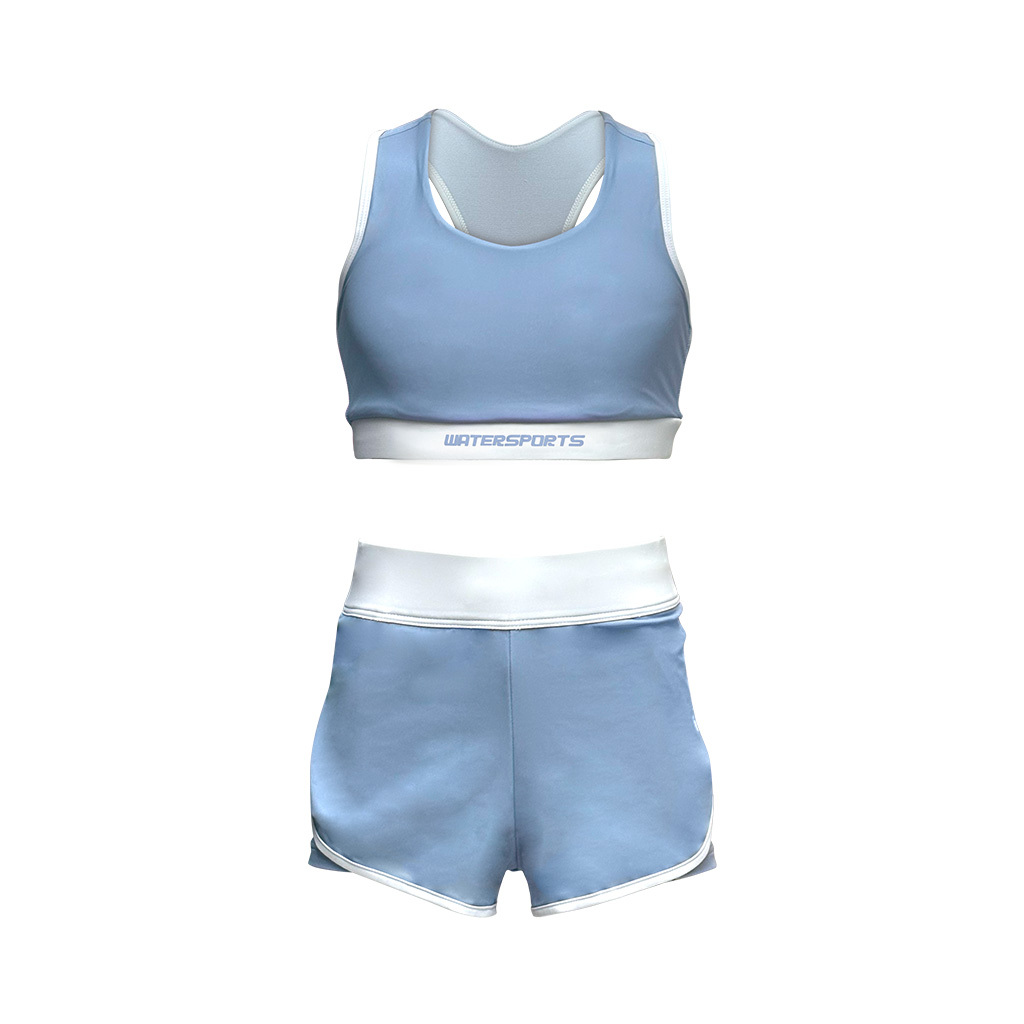 Dive Swim Bra Top and Layered Leggings Beach Shorts - Light Blue/White