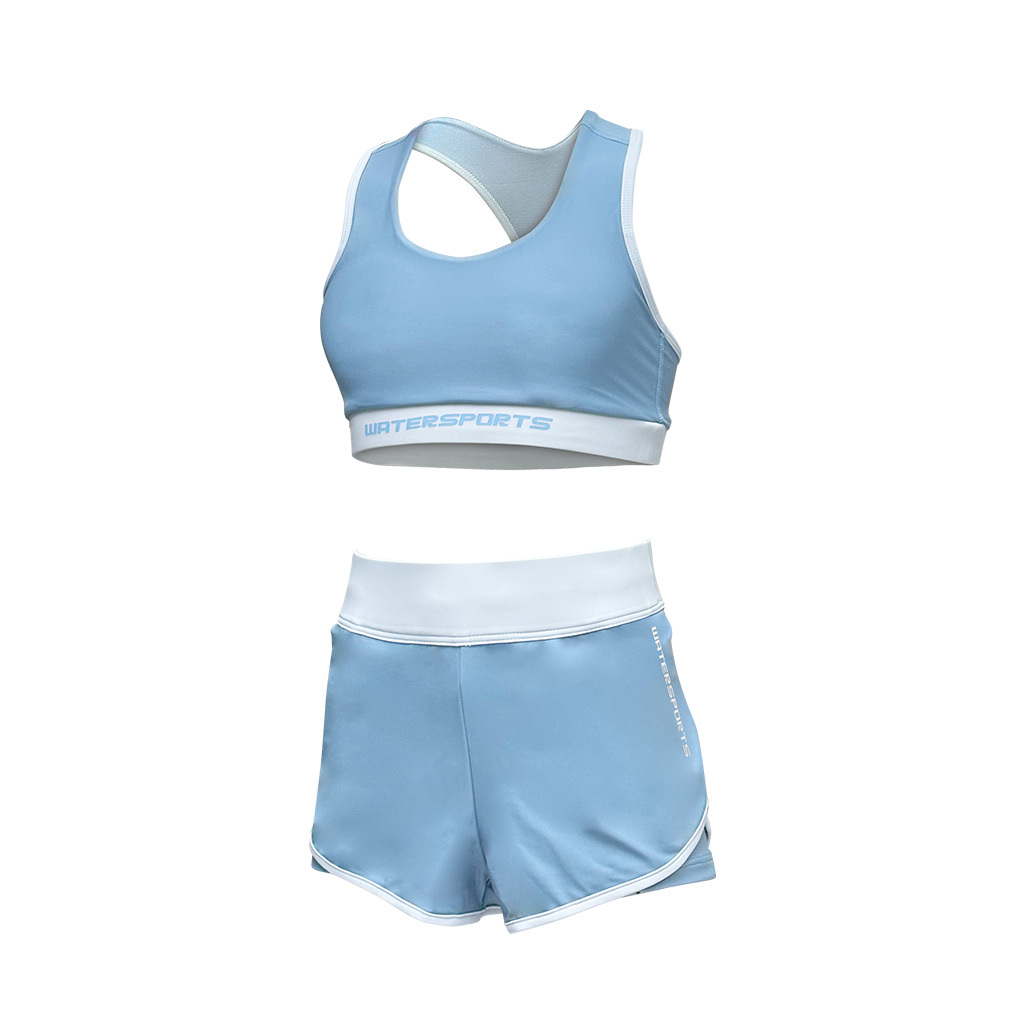 Dive Swim Bra Top and Layered Leggings Beach Shorts - Light Blue/White
