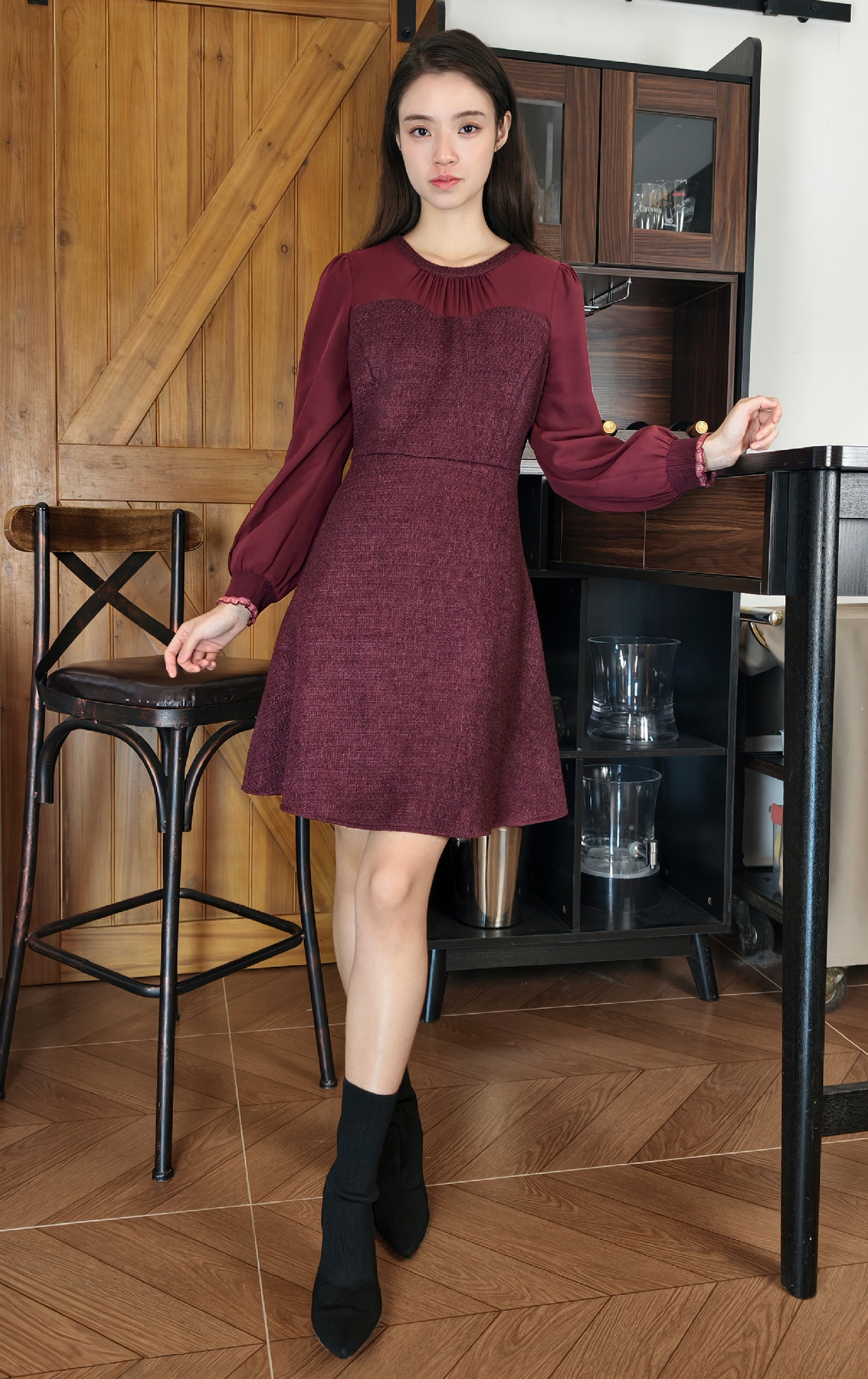 Round Neck Patchwork A-line Skirt OP0581