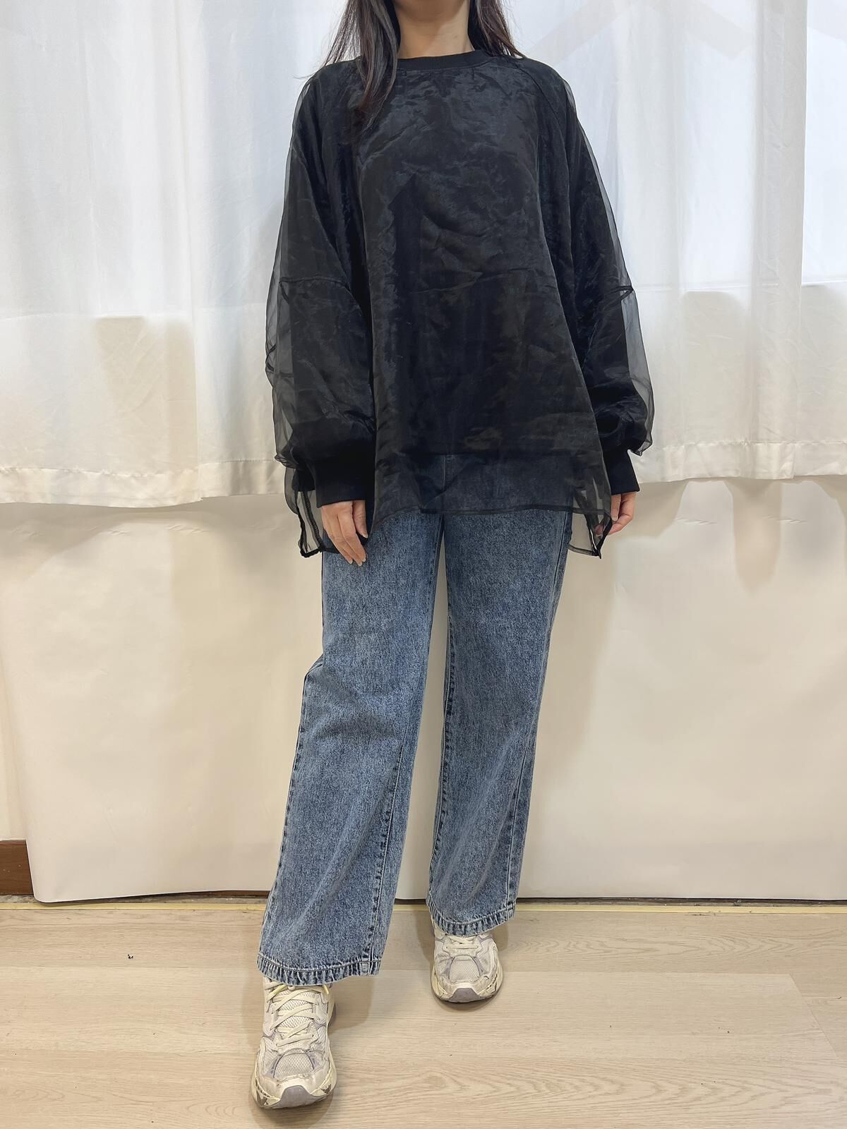 MM Sheer layered volume sleeve oversized sweatshirt