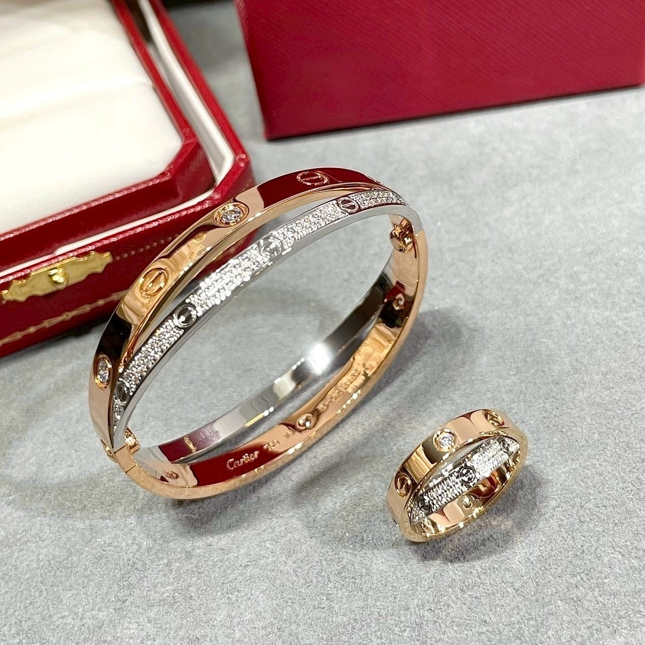 18k ct”love高奢特殊滿鑽雙層”鑽釘定製手鐲/戒指系列