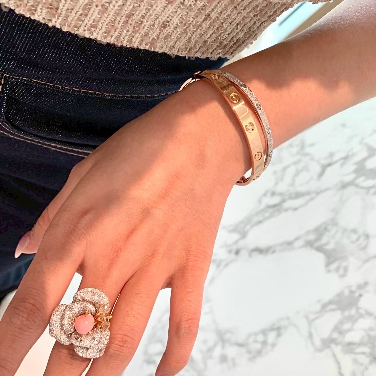 18k ct”love高奢特殊滿鑽雙層”鑽釘定製手鐲/戒指系列