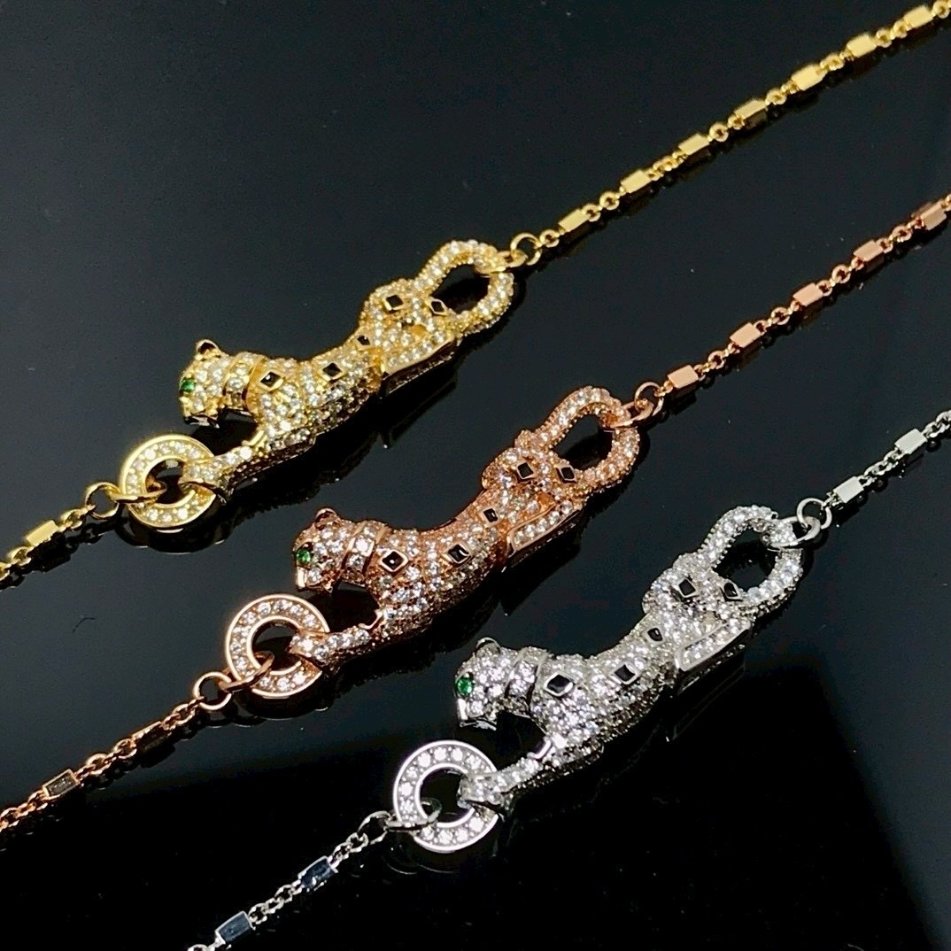 18k ct panthère”經典滿鑽獵豹高奢華定製項鍊/手鍊