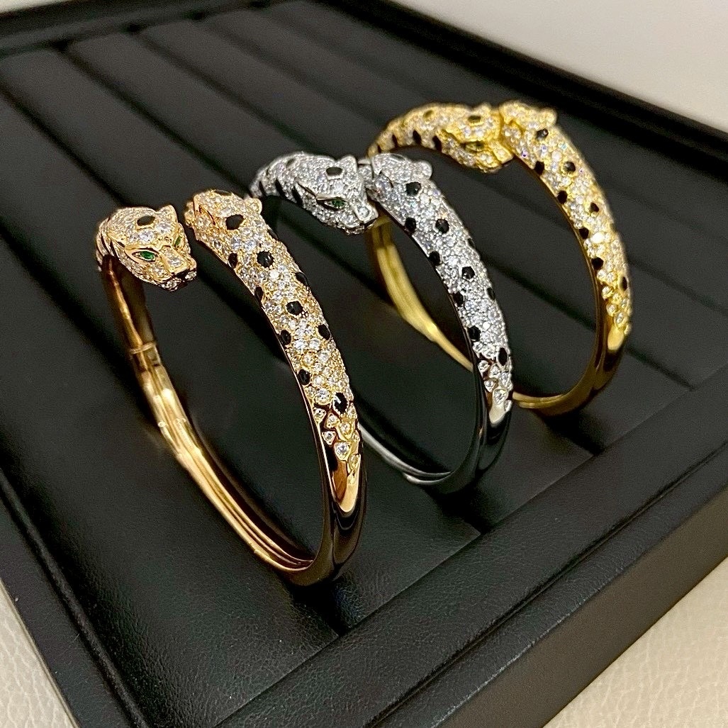 18k ct Panthère高奢雙頭豹滿鑽/光面定製手鐲