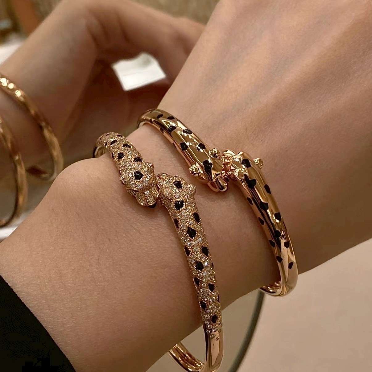 18k ct Panthère高奢雙頭豹滿鑽/光面定製手鐲