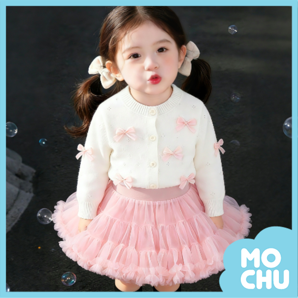 蝴蝶結針織衣澎紗裙套裝(三色)