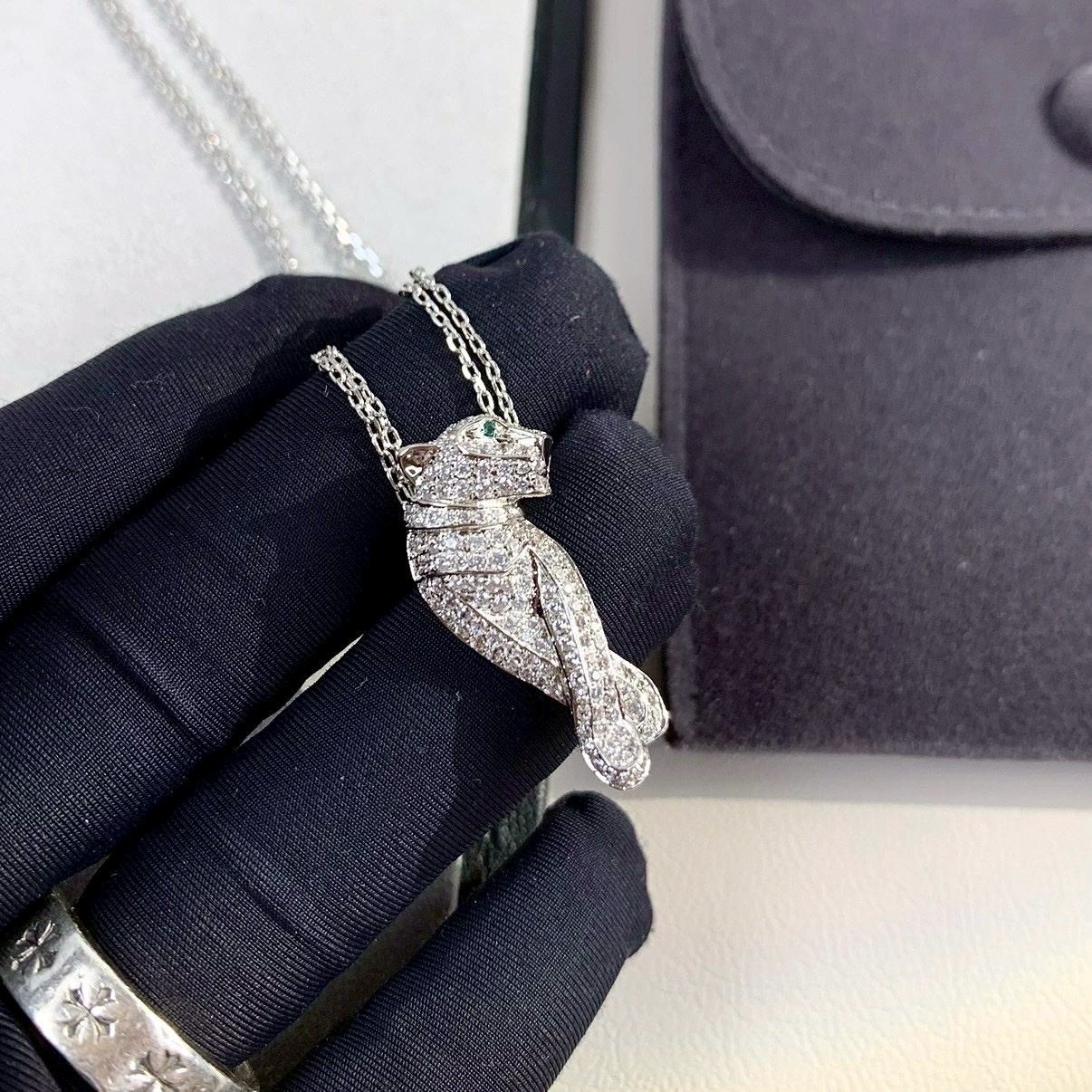 18k ct Panthère滿鑽大號害羞豹高奢定製項鍊