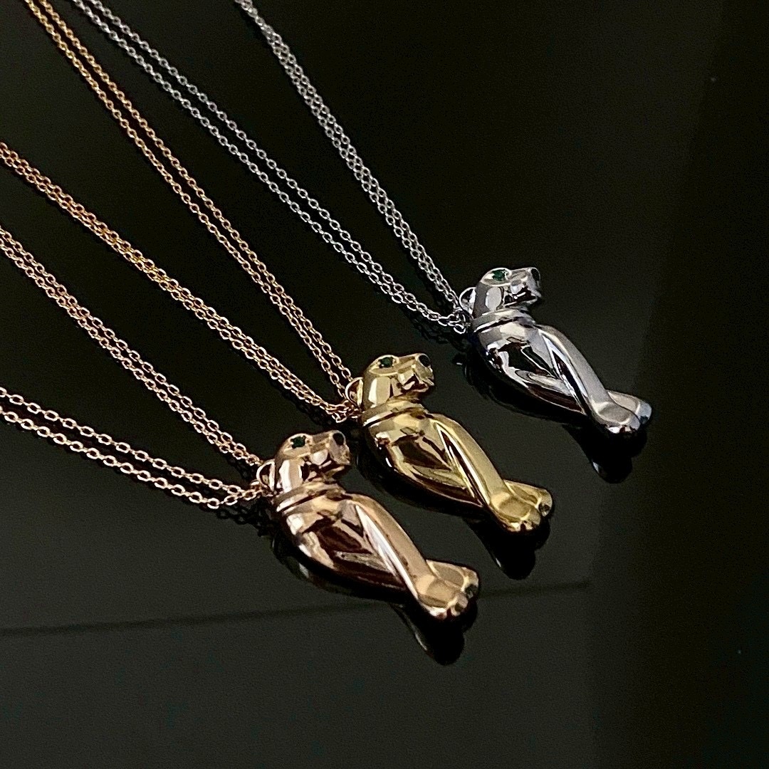 18k ct Panthère光面大號害羞獵豹高奢定製項鍊