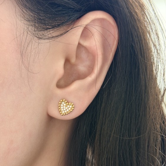 18K黃金鑽石心形耳環