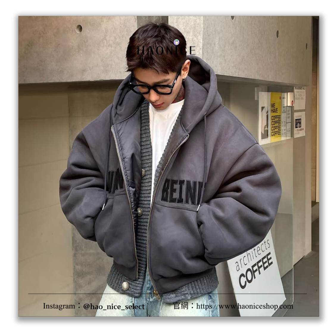 【HAO NICE】重磅質感✨上海經銷商Balenciaga 巴黎世家🔥貼布logo字母 高級灰 雙向拉鍊 長袖 連帽外套 短版