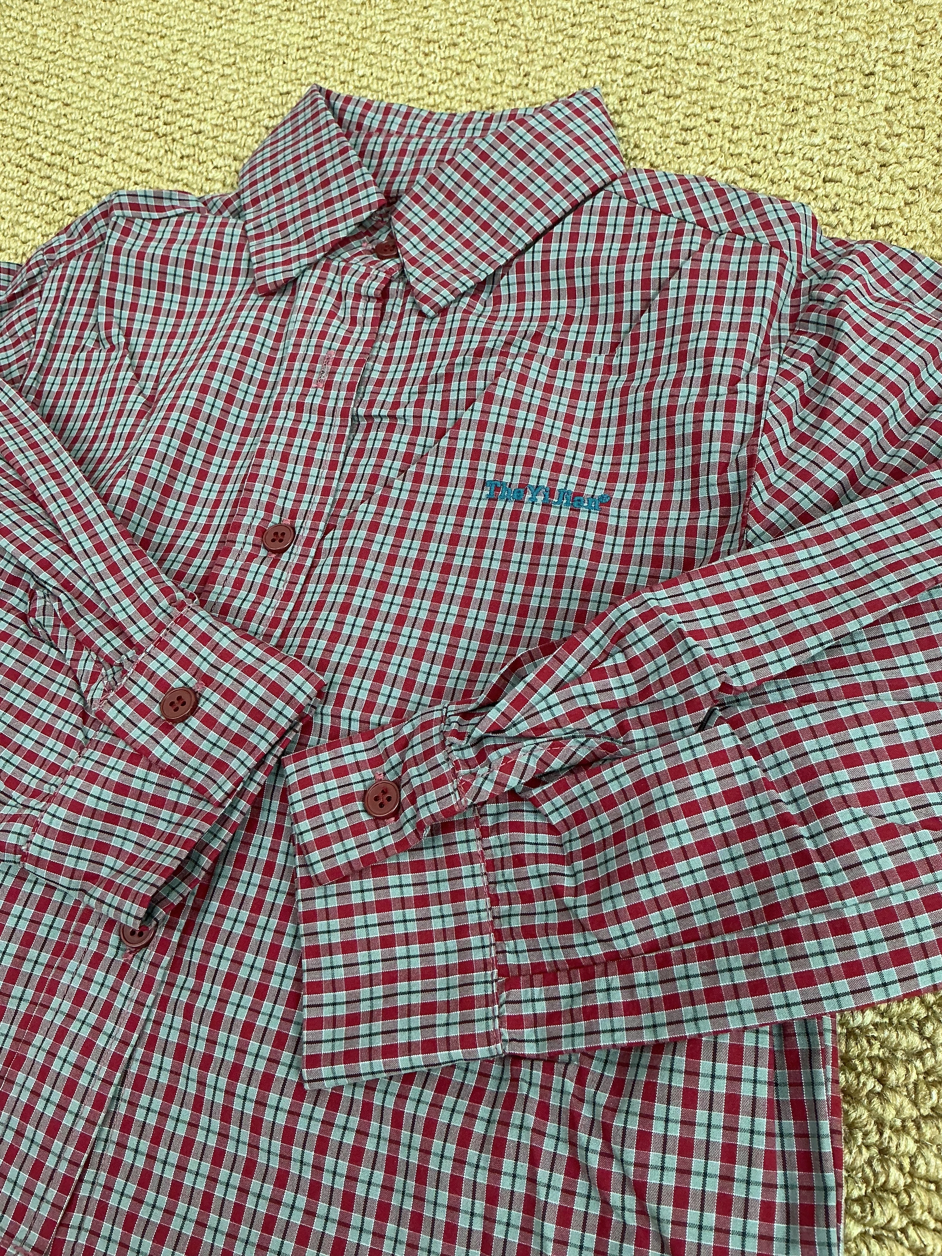 A04195字母刺繡格紋襯衫