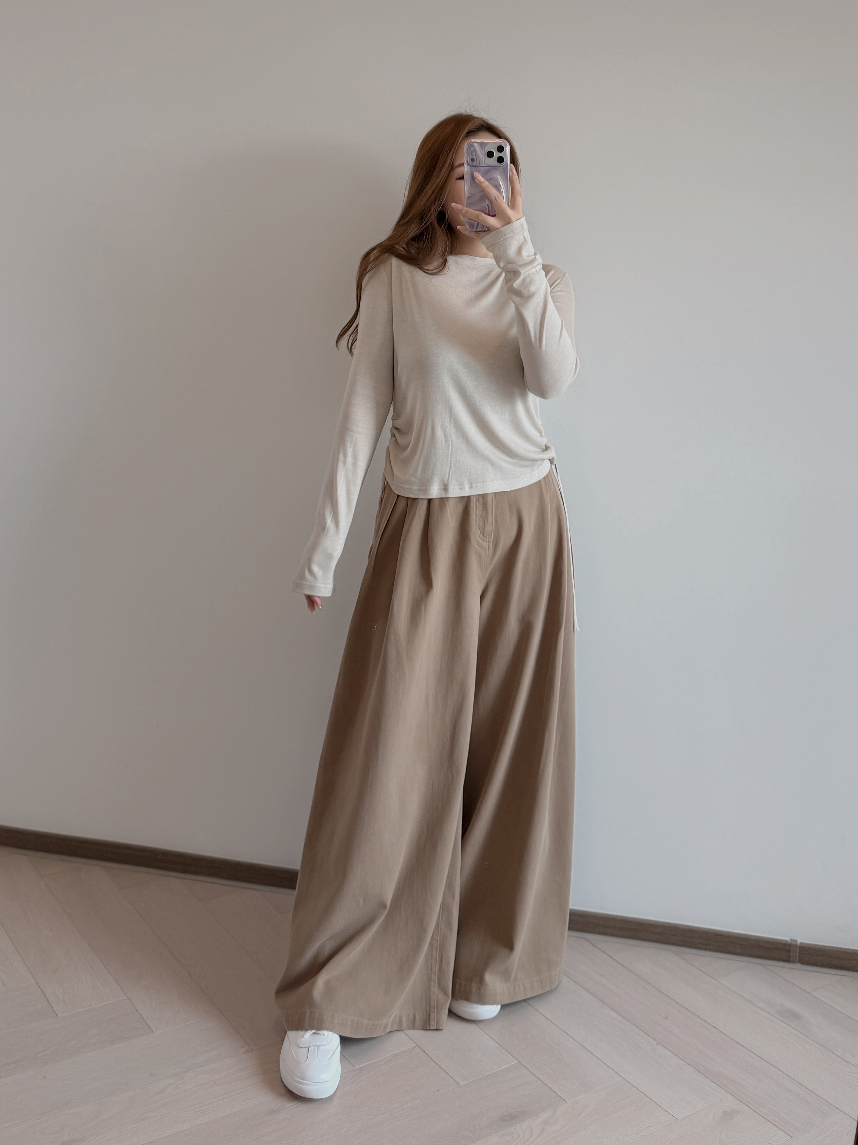 現貨 7312 大地色收腰闊腳褲