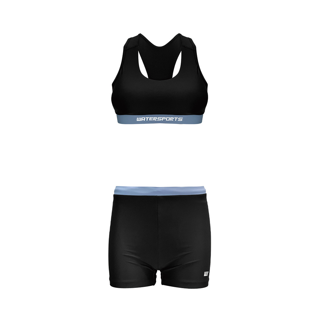 Sea Dive Swim Bra Top and High-waist Swim Trunk - Black/Light Blue