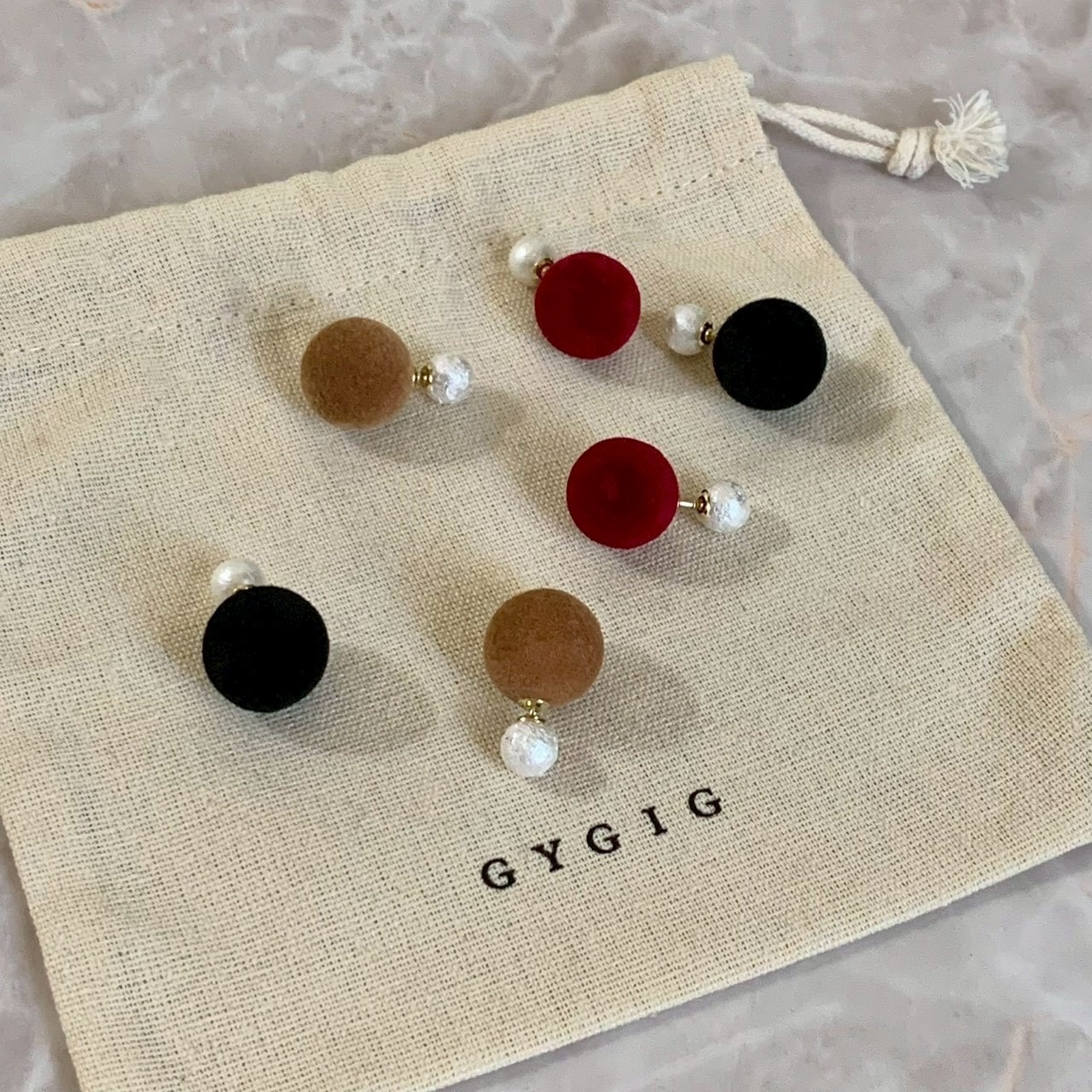 Gy”Maison毛絨三色夢幻珍珠系後扣耳釘