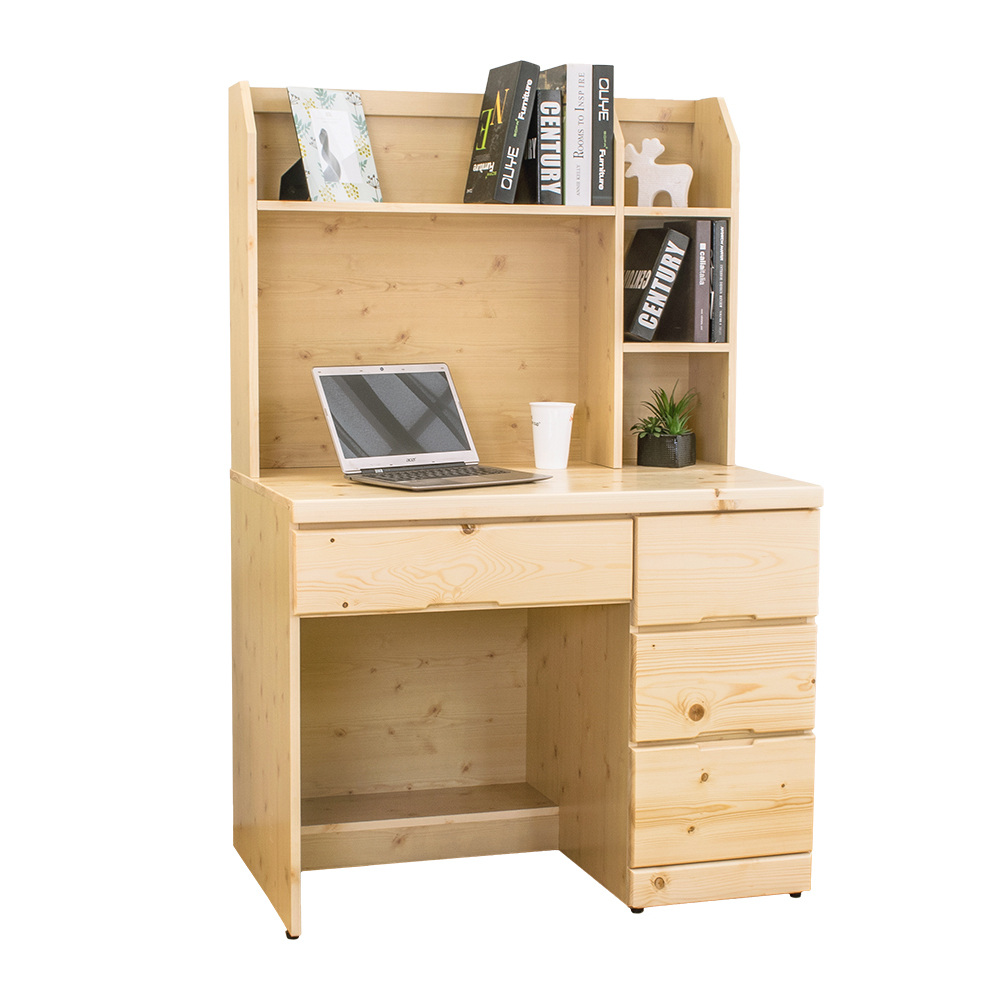 柏蒂家居-雅羅3尺松木四抽書桌(上座+下座)