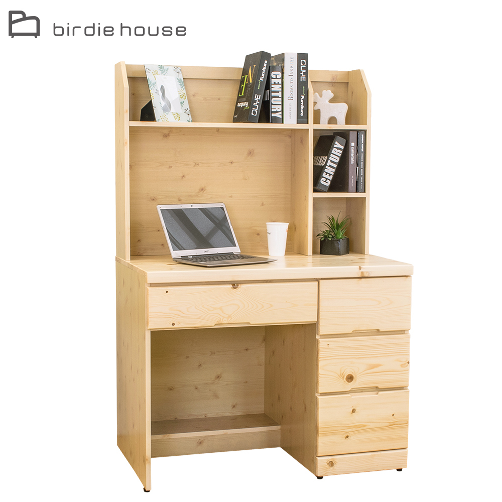 柏蒂家居-雅羅3尺松木四抽書桌(上座+下座)