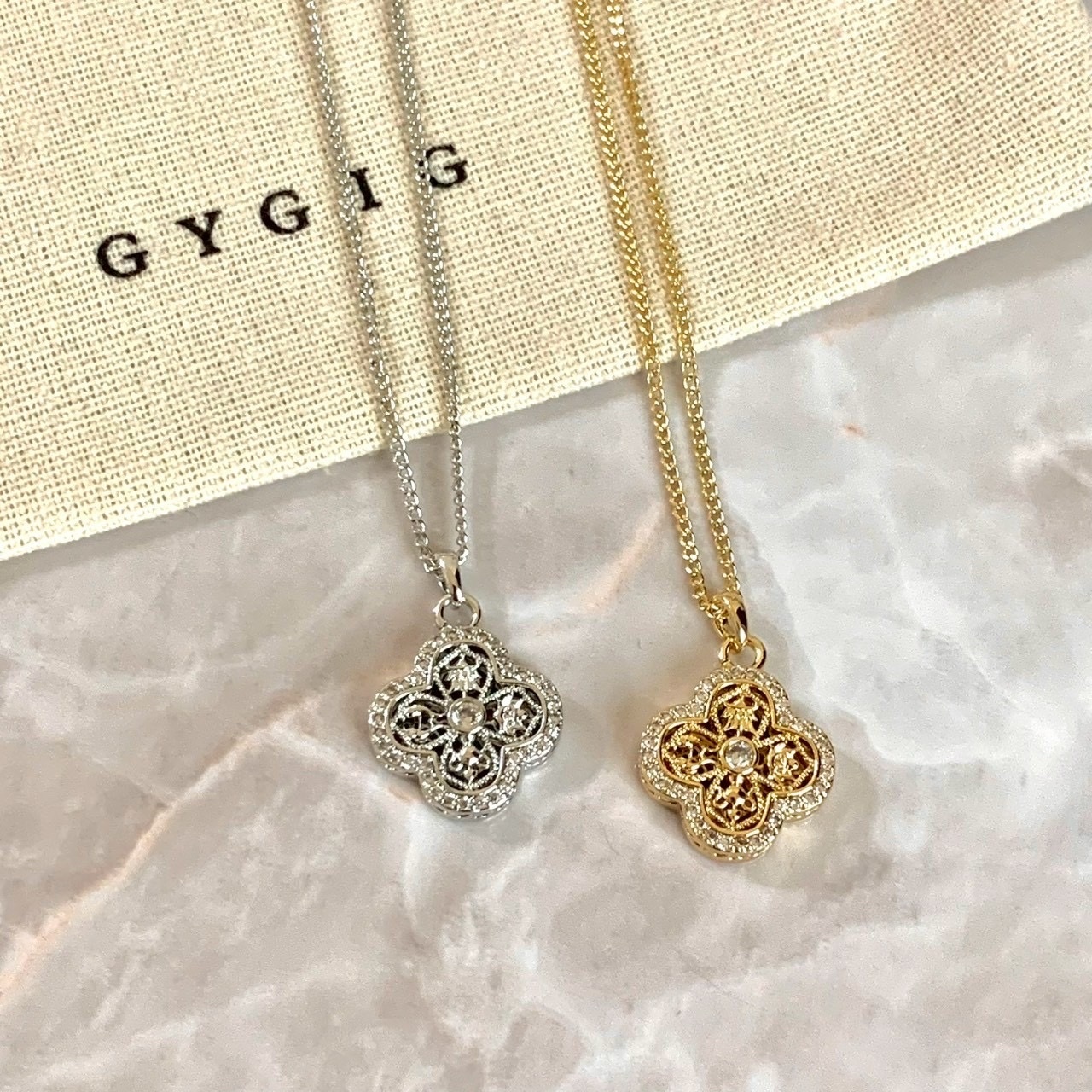 Gy”elegant宮廷蕾絲鑽高奢四葉草重工項鍊