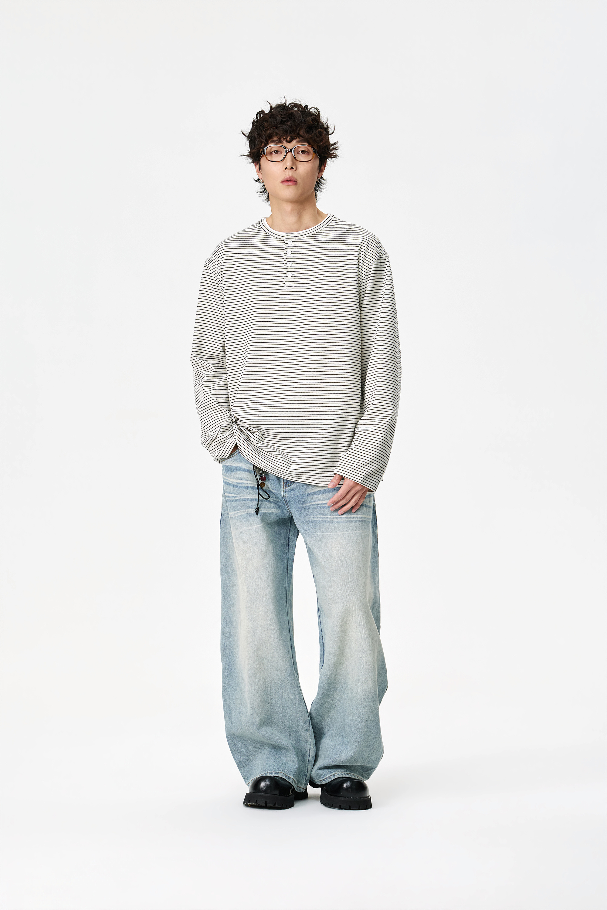 - SIMPLEACTION - 日系條紋圓領長袖上衣