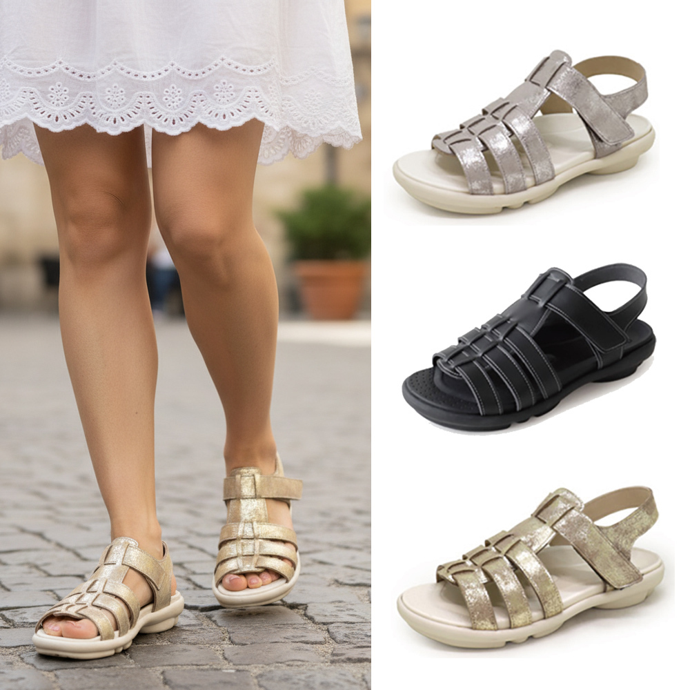 大阪樂步健康鞋 2ball魚骨編織輕量後帶涼鞋TB204(GLD-金色/GUM-銀色/BLKXBLK-純黑)