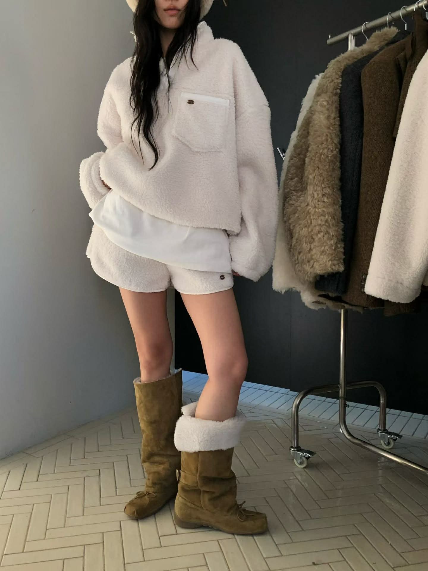 FN35 茸感泰迪熊翻領口袋上衣（現貨）