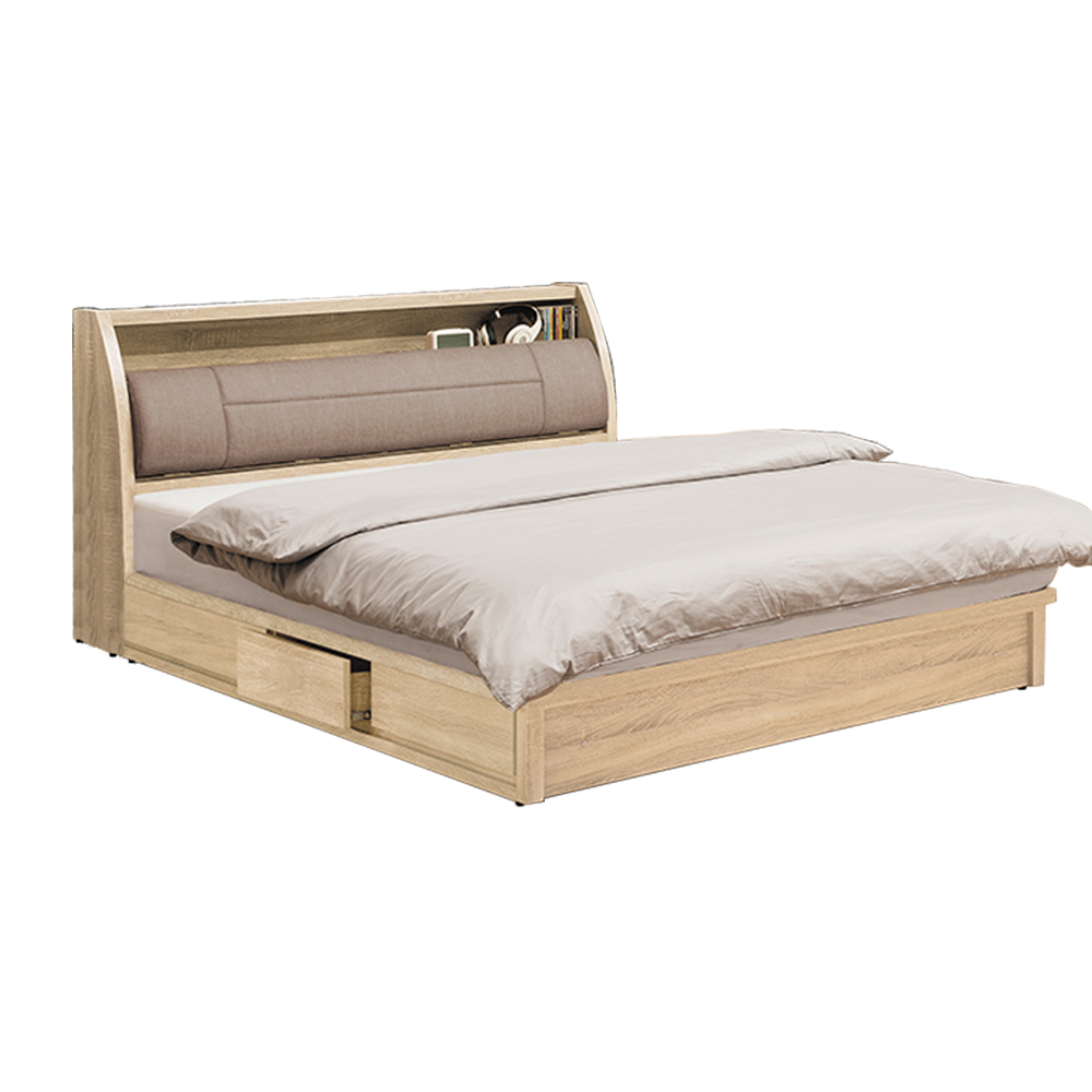 柏蒂家居-席拉5尺雙人床組(床頭箱+抽屜床底/不含床墊)