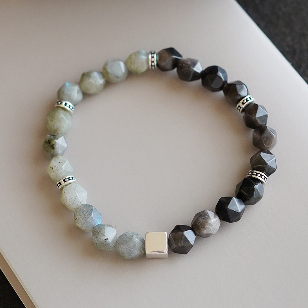 霧影純銀手鍊(拉長石/銀曜石)/SB086| 男生水晶手鏈 招財水晶串珠 防小人 男士禮物 男生串珠 情人節禮物 情侶手鍊