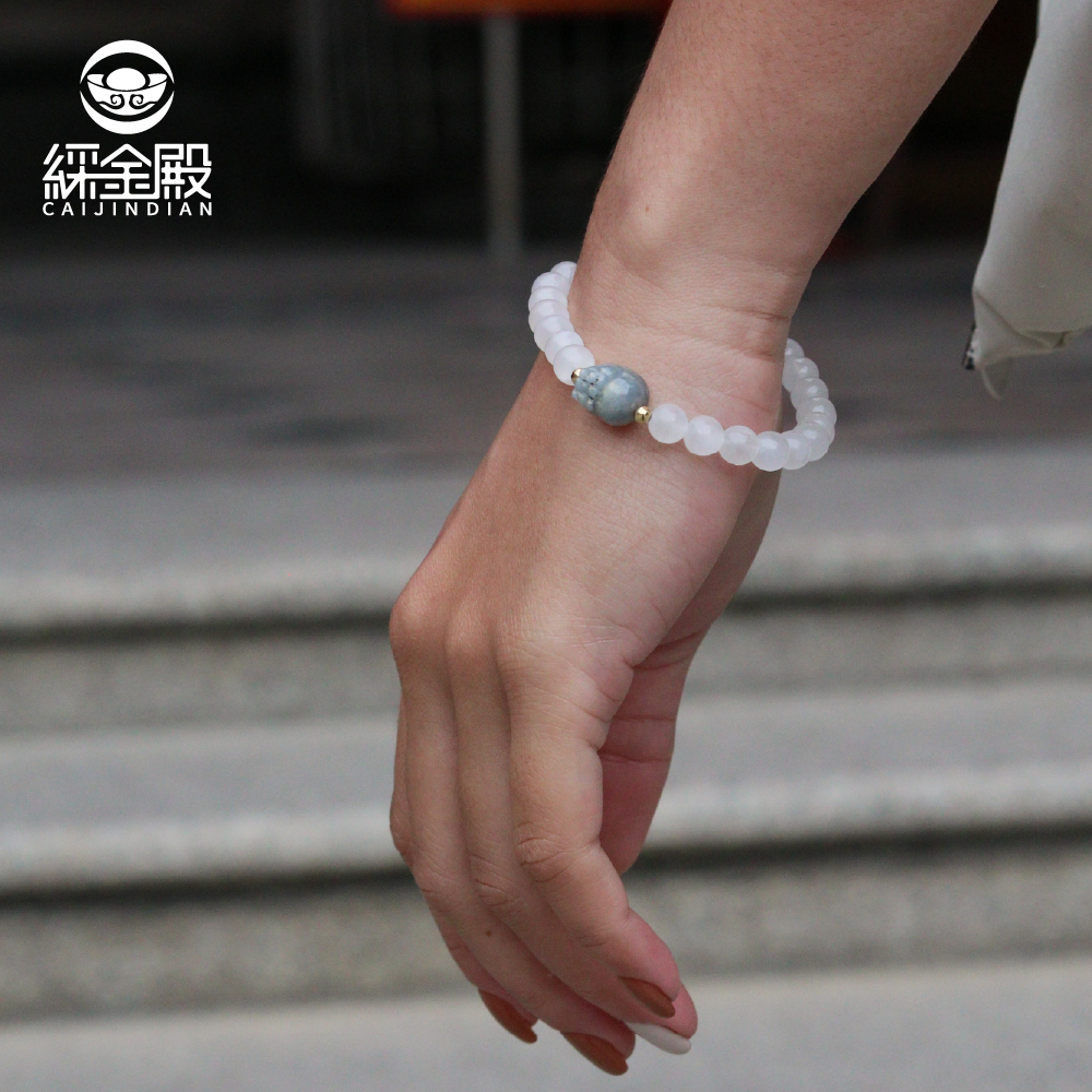 灰月光石貔貅手鍊｜海藍寶｜舒緩心靈｜事業運（含過爐）8MM【綵金殿】