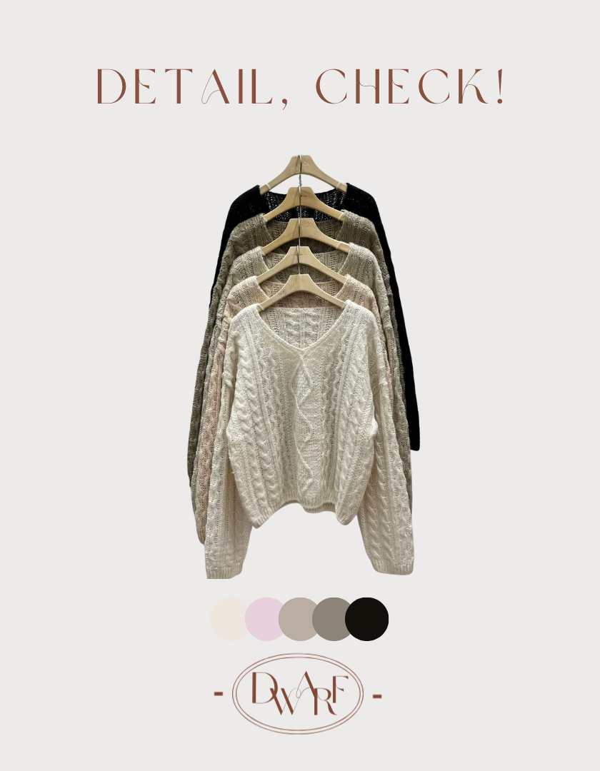 《KR》v領粗麻花寛鬆毛衣