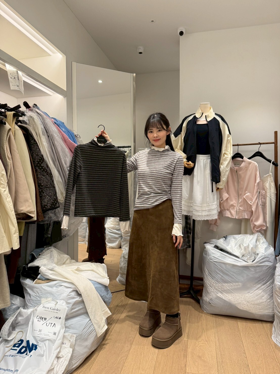 BG5307 假兩件間條長袖上衣