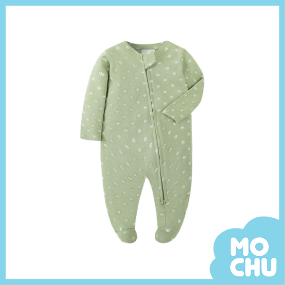 綠花朵拉鍊包腳連身衣