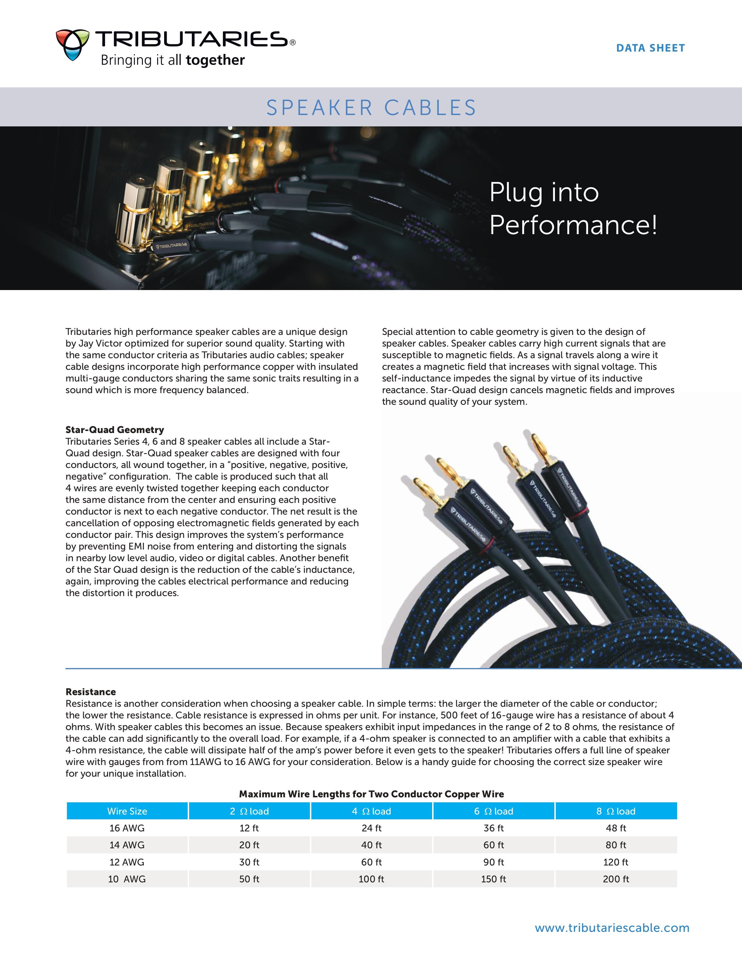 Tributaries 8SP MKII Speaker Cables (5N LC-OFC) Sales Sheet 1