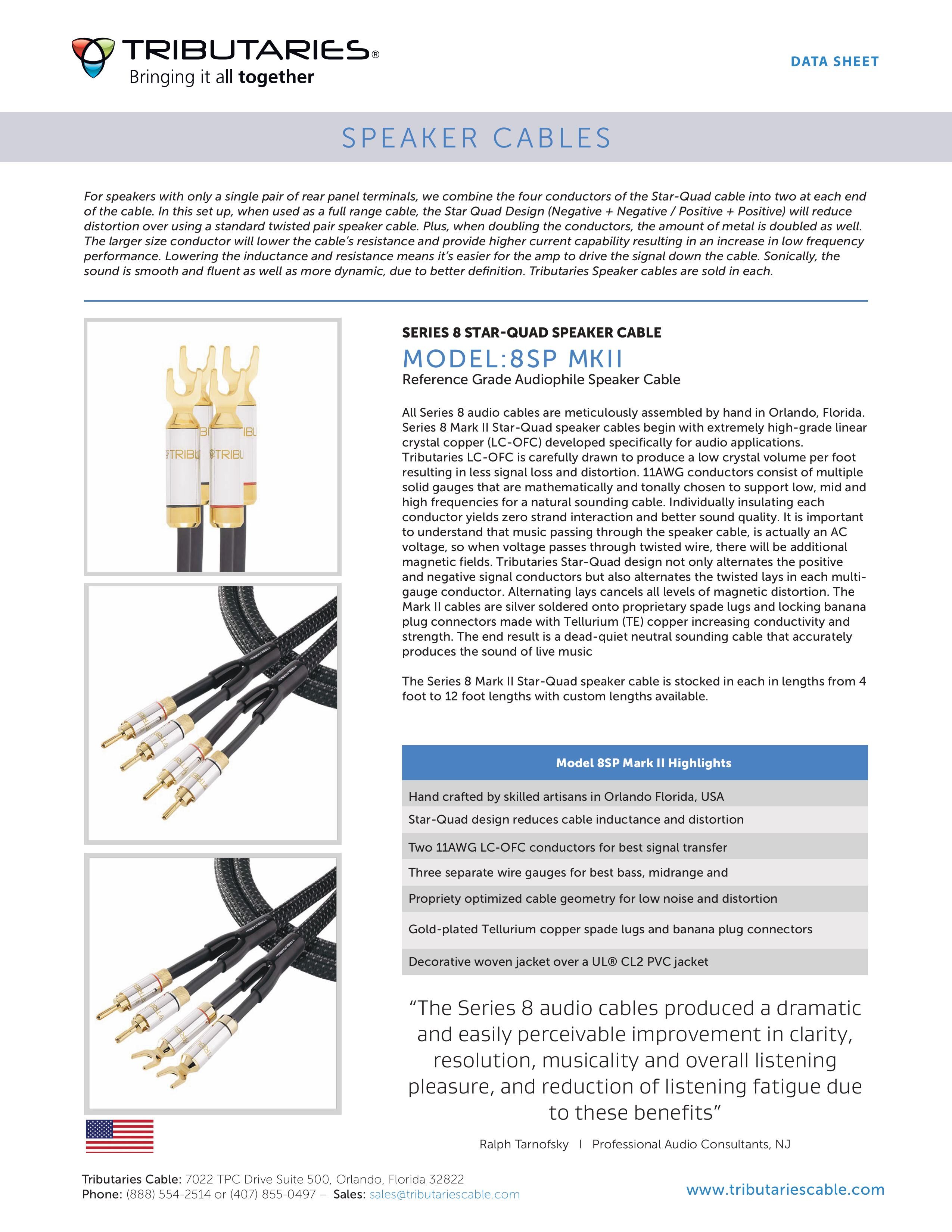 Tributaries 8SP MKII Speaker Cables (5N LC-OFC) Sales Sheet 2