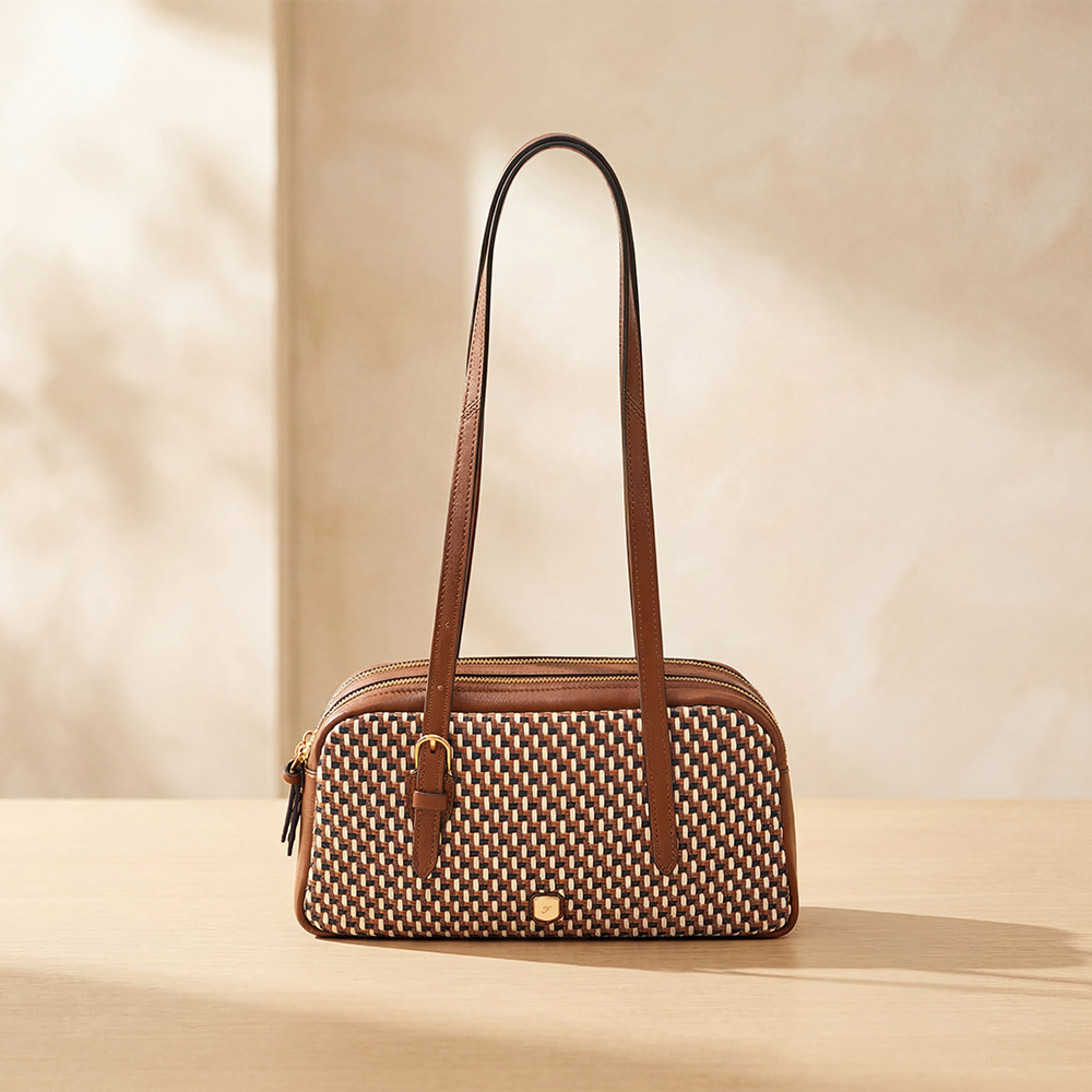 Danni 真皮編織斜背包-咖啡色 ZB11222249