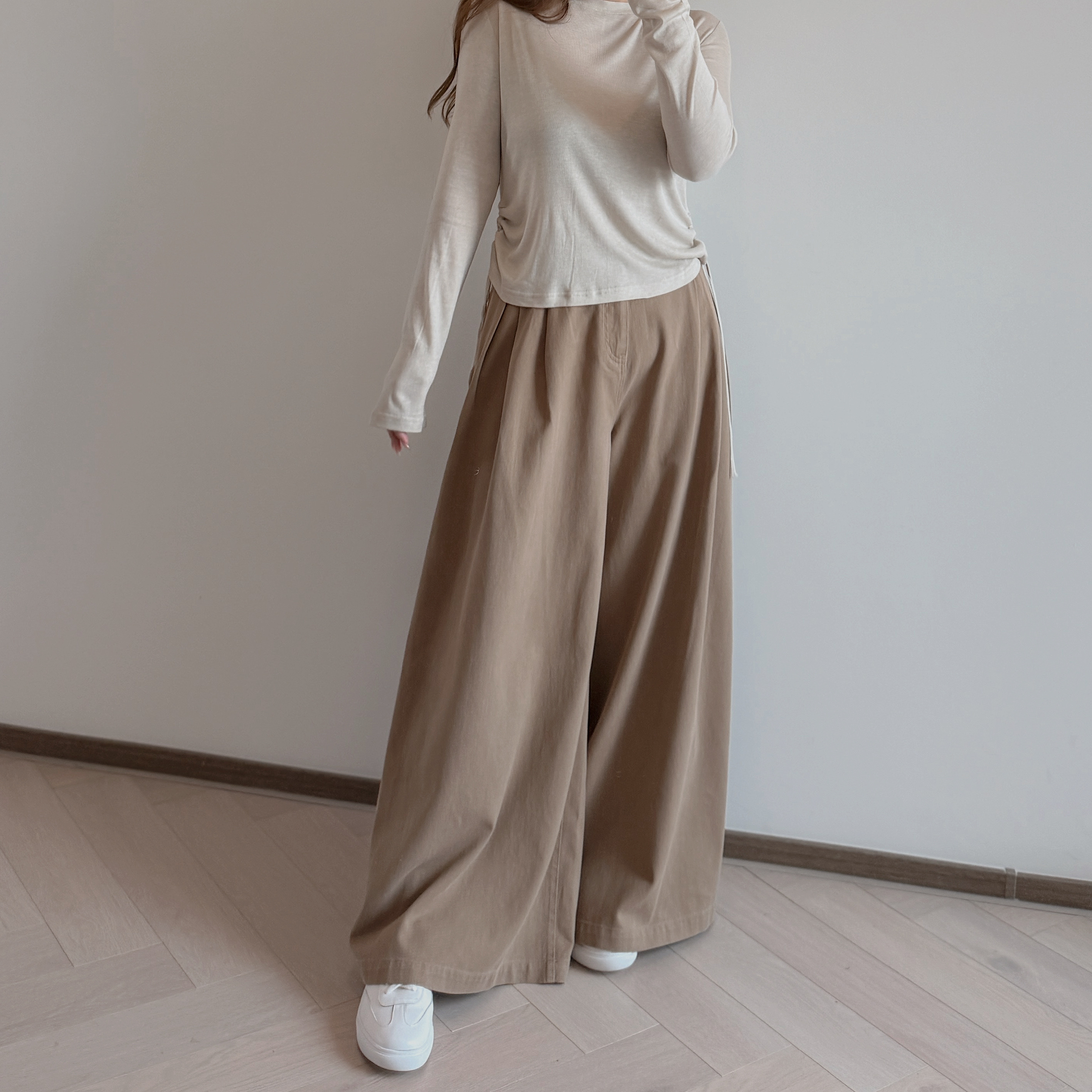 現貨 7312 大地色收腰闊腳褲