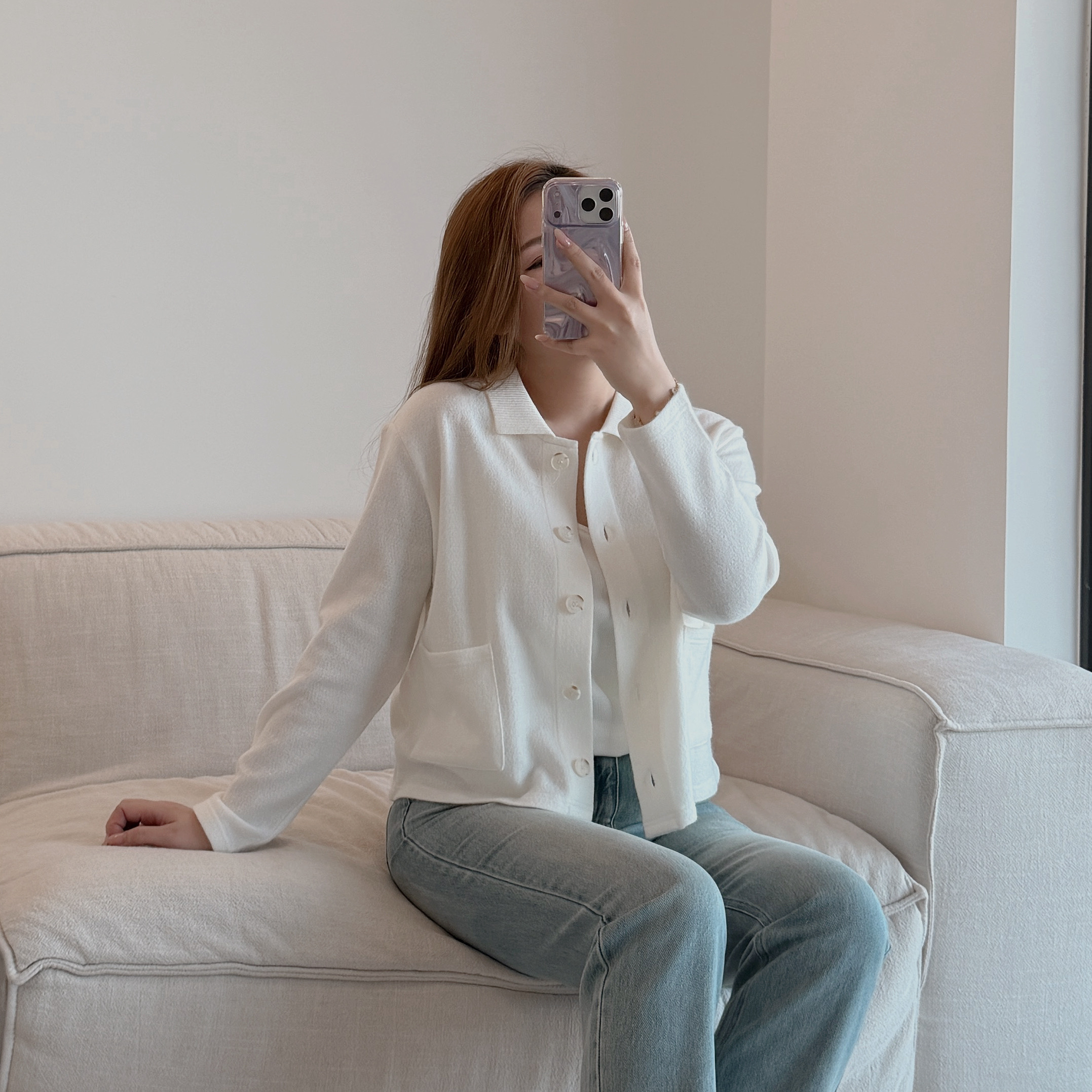 預訂/現貨 7382 奶白色輕量軟糯絨感外套