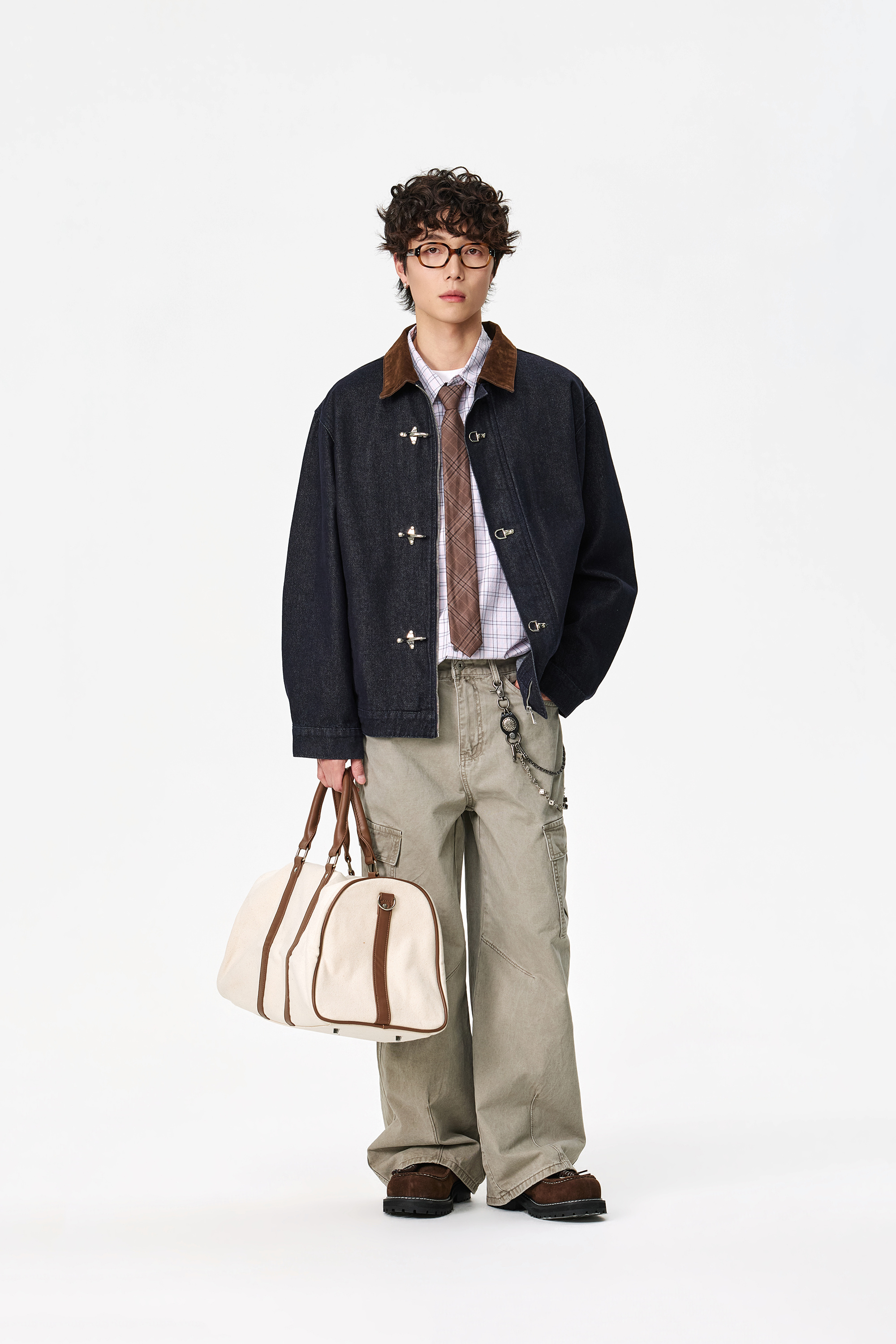 - SIMPLEACTION - 美式老錢風金屬扣牛仔外套