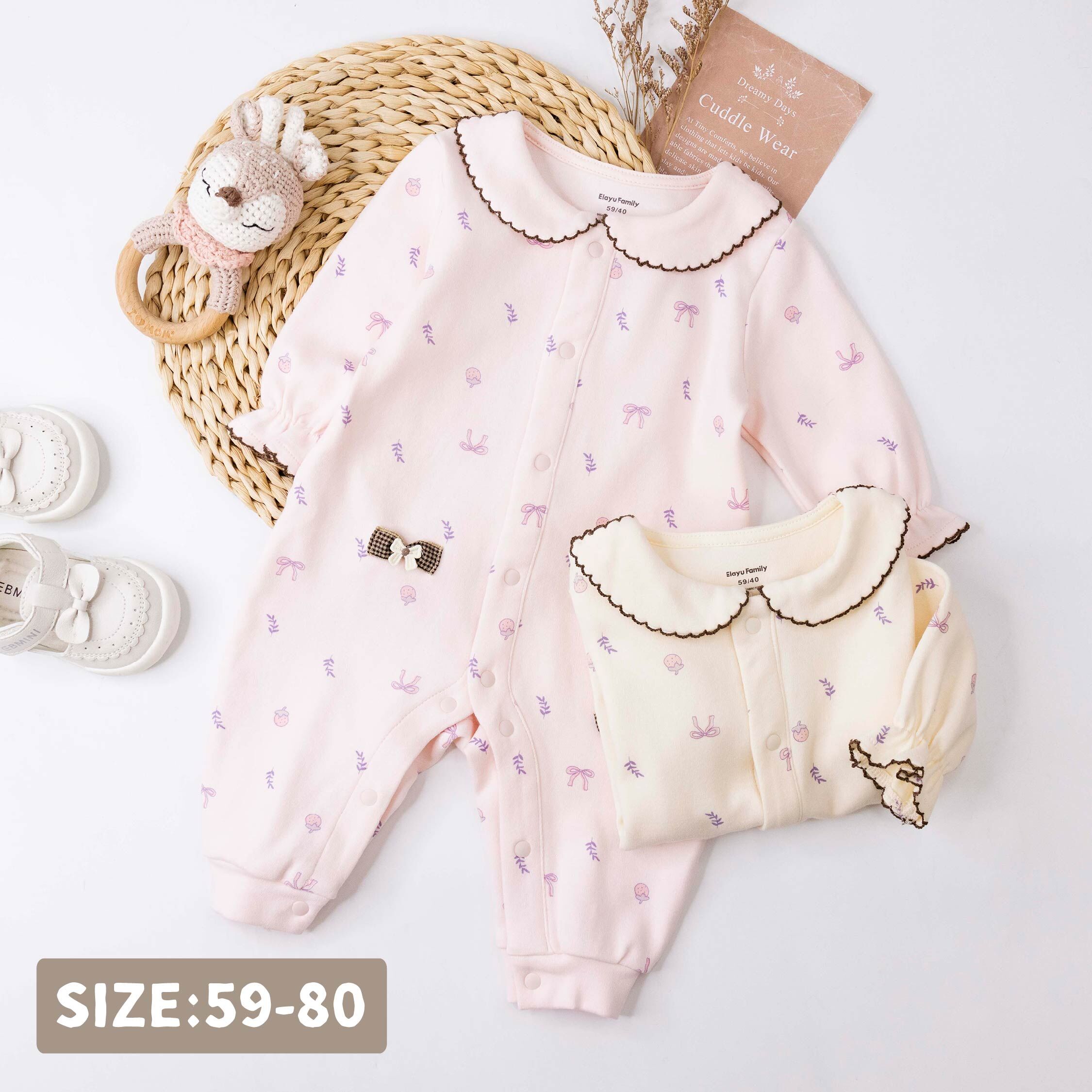 衣拉語【JG5208】草莓與蝴蝶結縮口袖連身衣＊二色