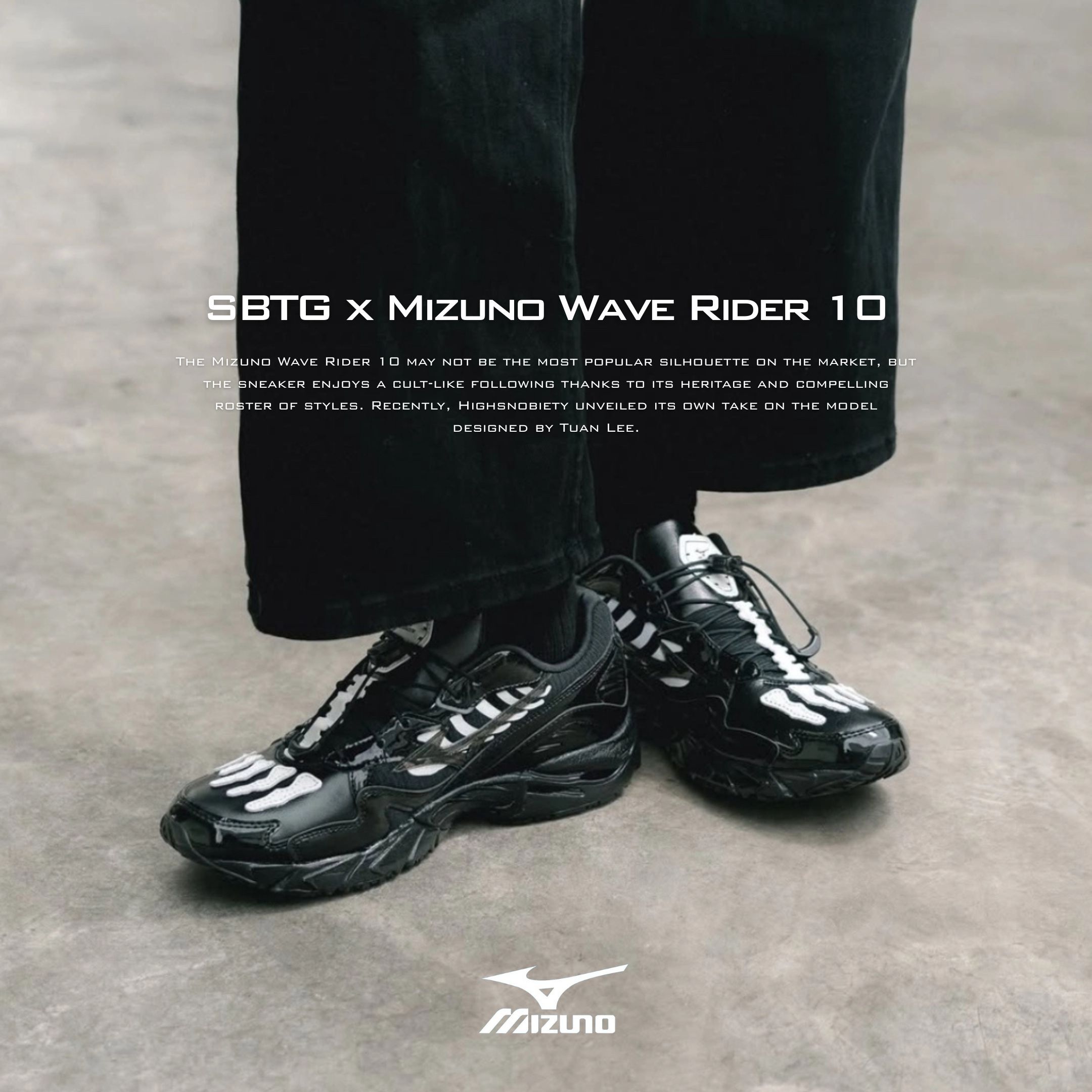 NICEDAY 代購 SBTG x Mizuno Wave Rider 10 骨頭 聯名款 美津濃 黑 骷髏 D1GD252601