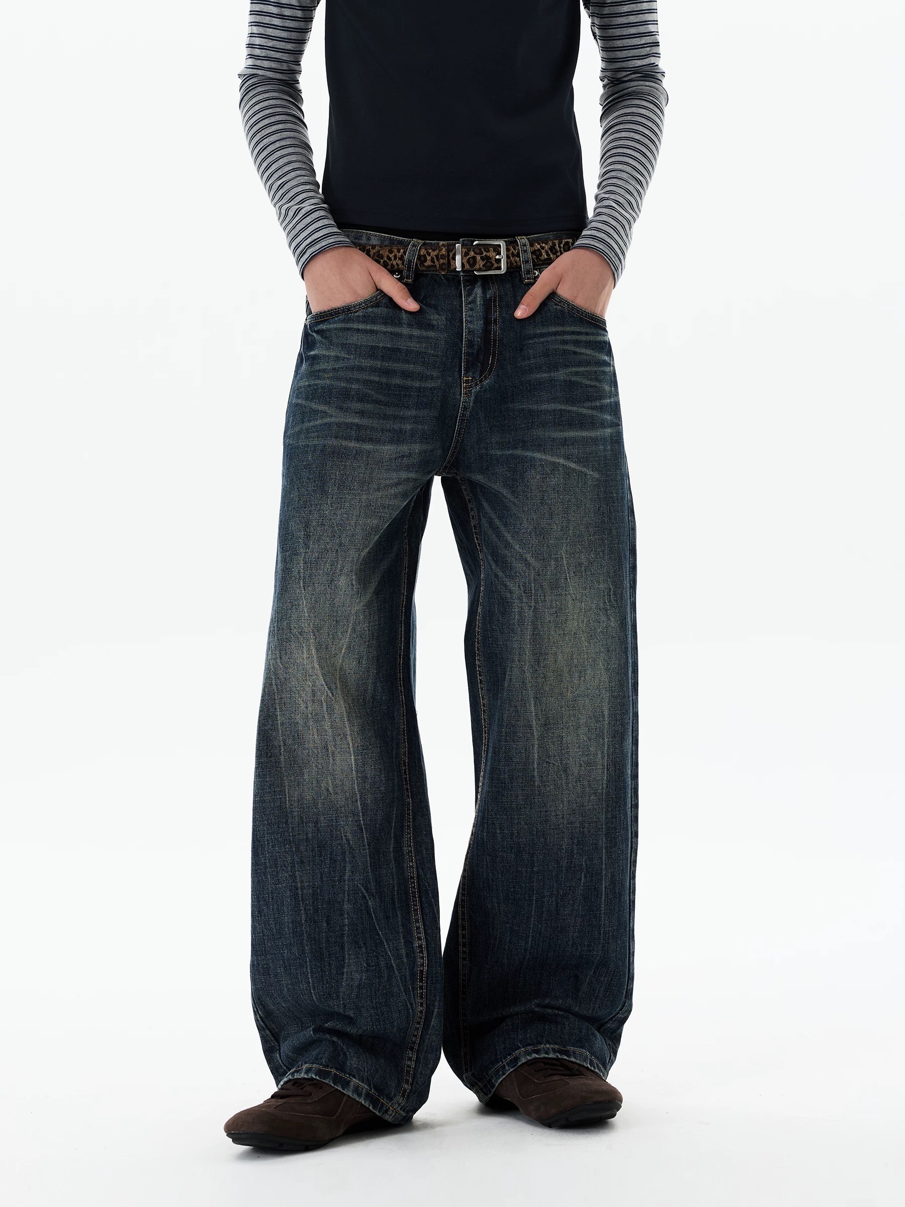 - SIMPLEACTION - 美式高街閃電紋直筒牛仔褲