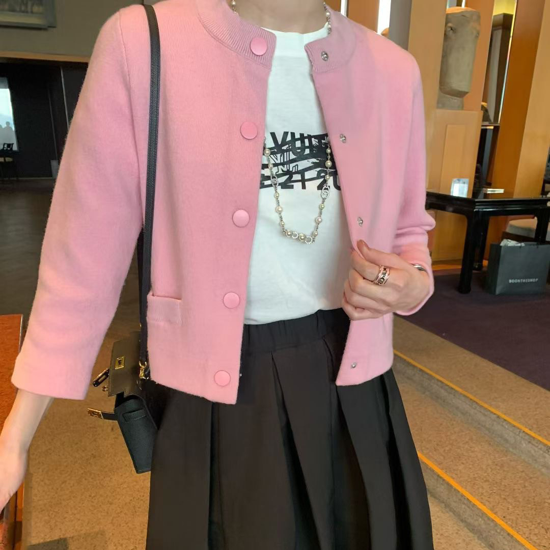 同色系排釦圓領雙口袋七分袖外套 / 3色