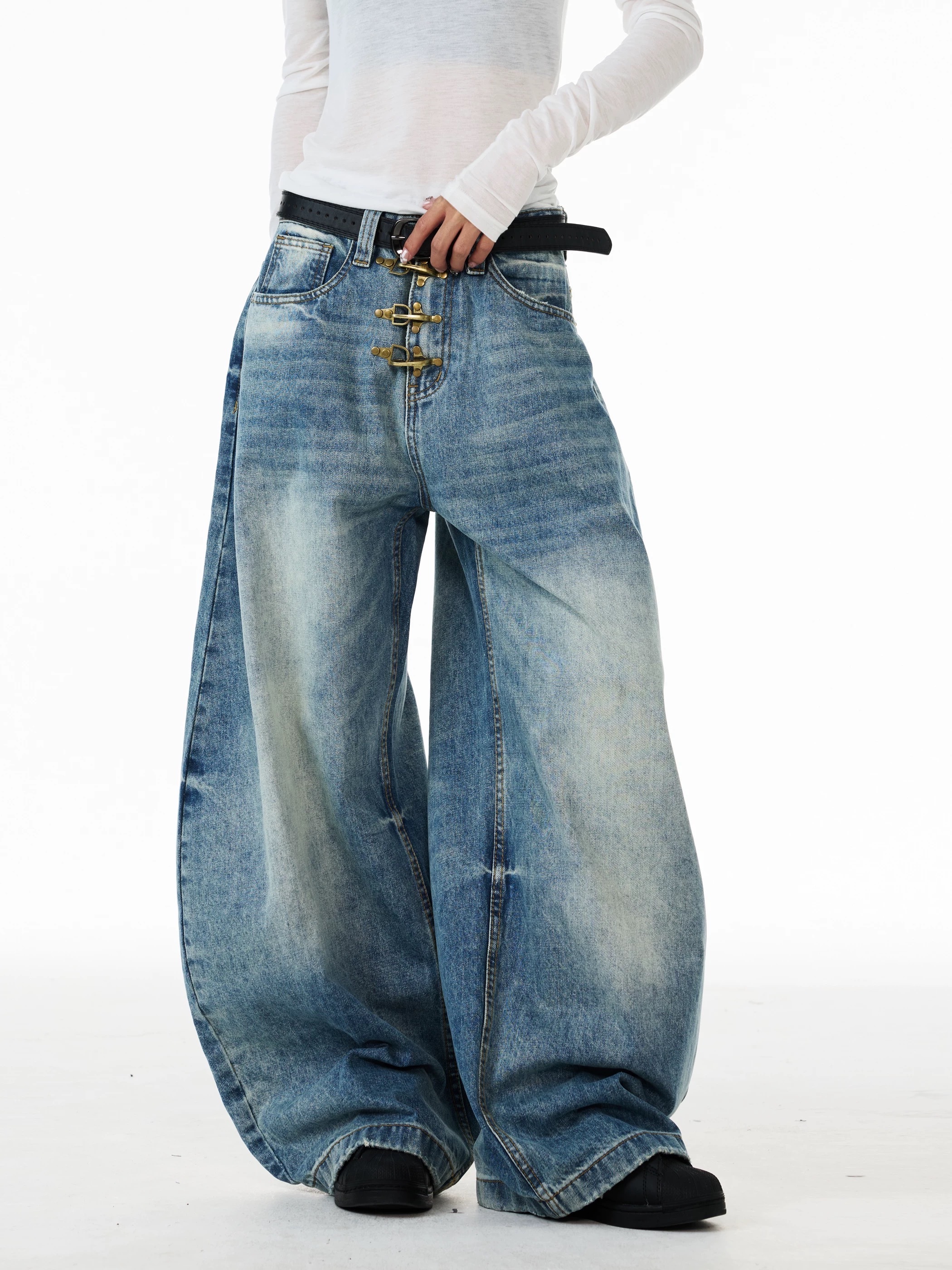 - SIMPLEACTION - 美式cleanfit飛機扣彎刀牛仔褲