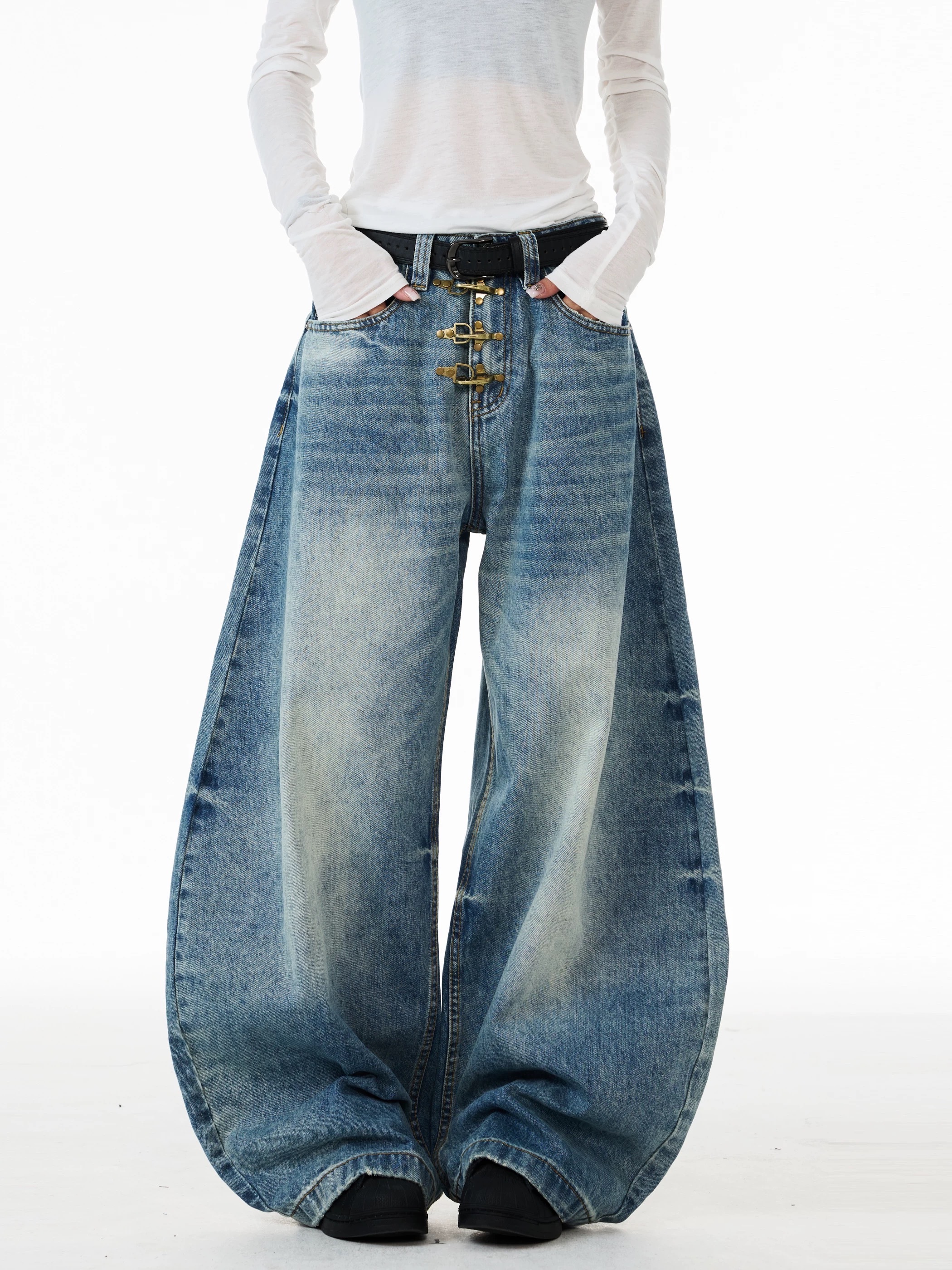 - SIMPLEACTION - 美式cleanfit飛機扣彎刀牛仔褲