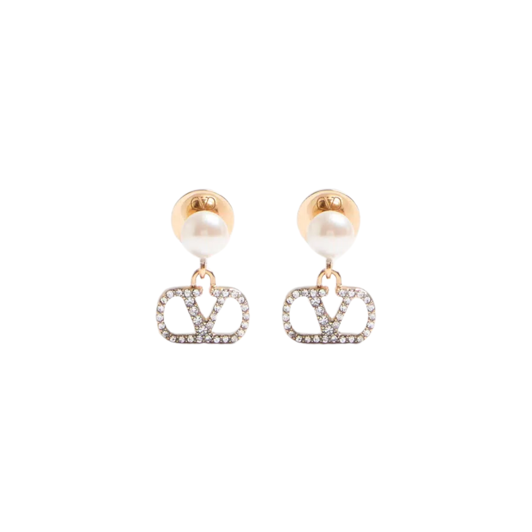 1FF0101-325 [VALENTINO GARAVANI] Vlogo Signature Earrings In Metal, Pearl And Swarovski Crystals Pearl (SS26) #8W2J0X81HJY_CNP (A-EU-E)