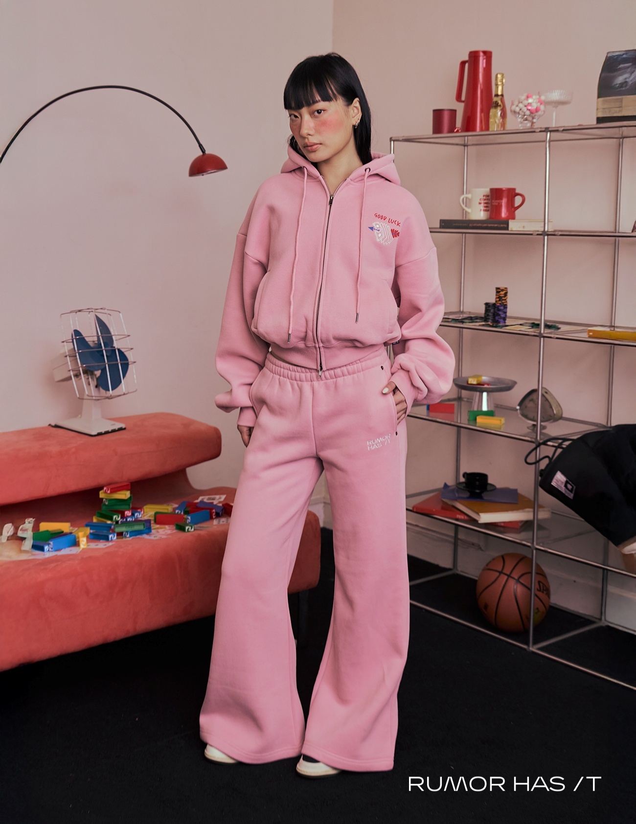 Low-Rise Wide Sweatpants–Pink