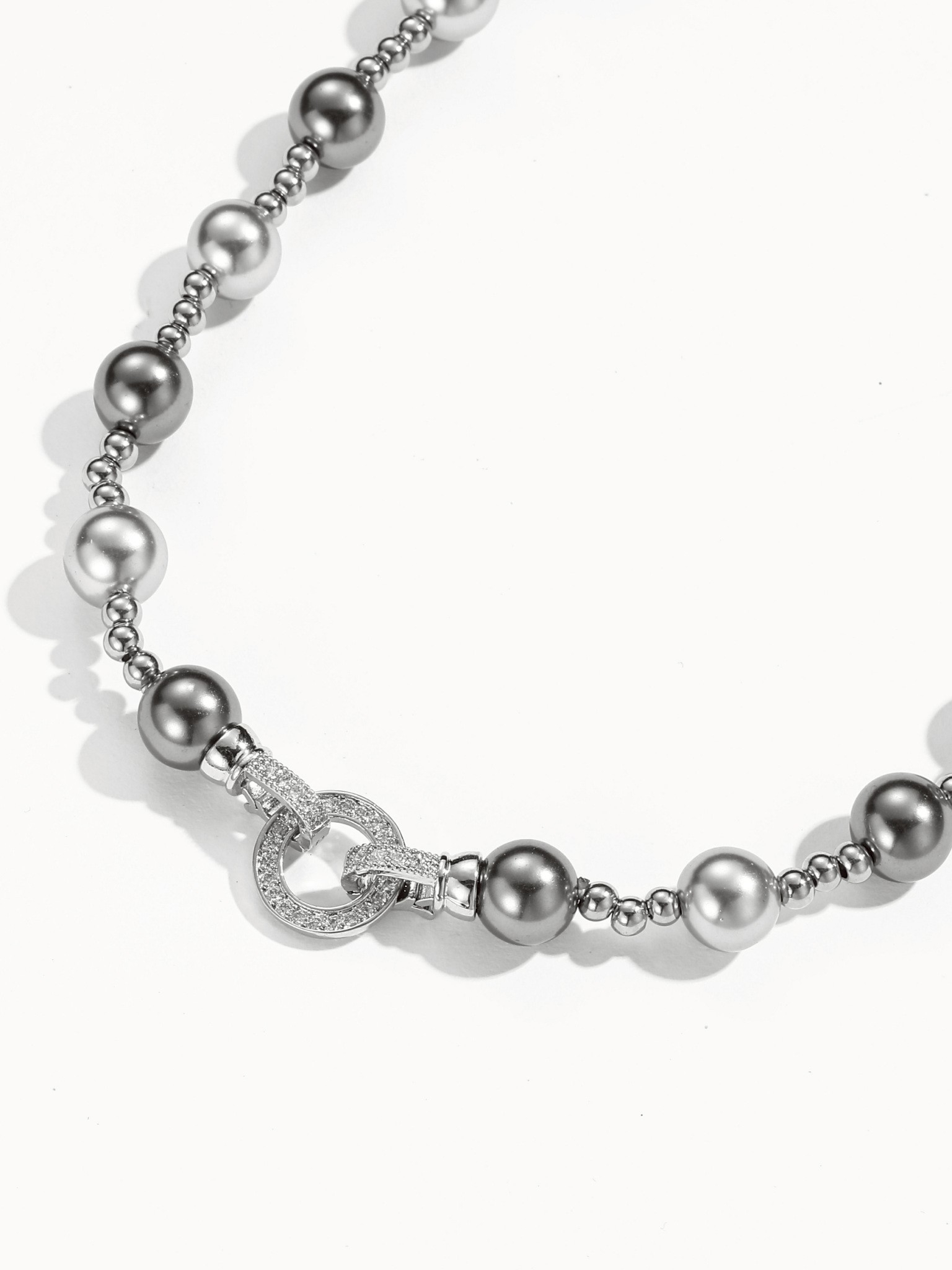 UCDF 雙拼色珍珠 灰珍珠 鑲鑽 扣頭 項鍊 UCA002