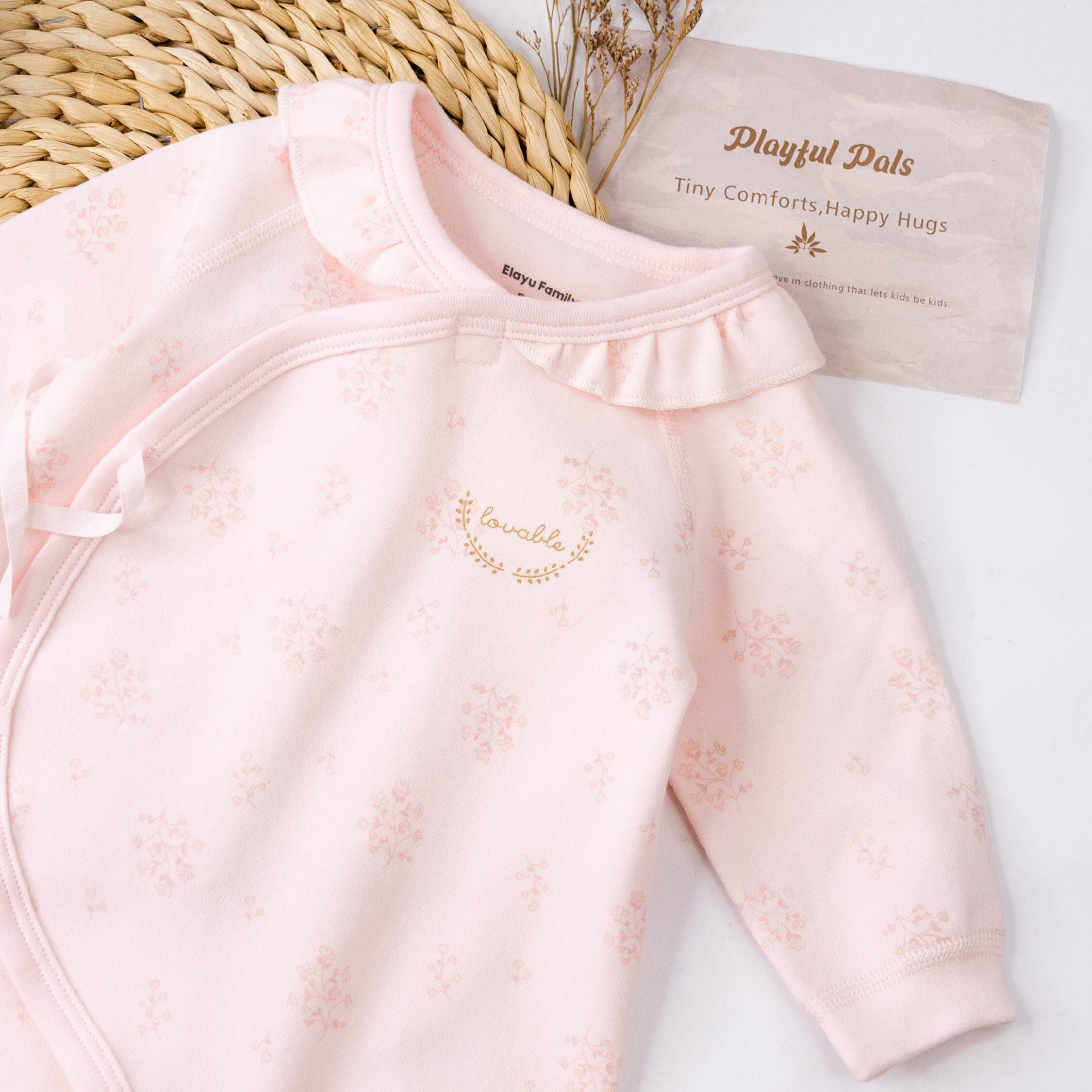 衣拉語【JG5216】優雅小花荷葉領開襟式連身衣